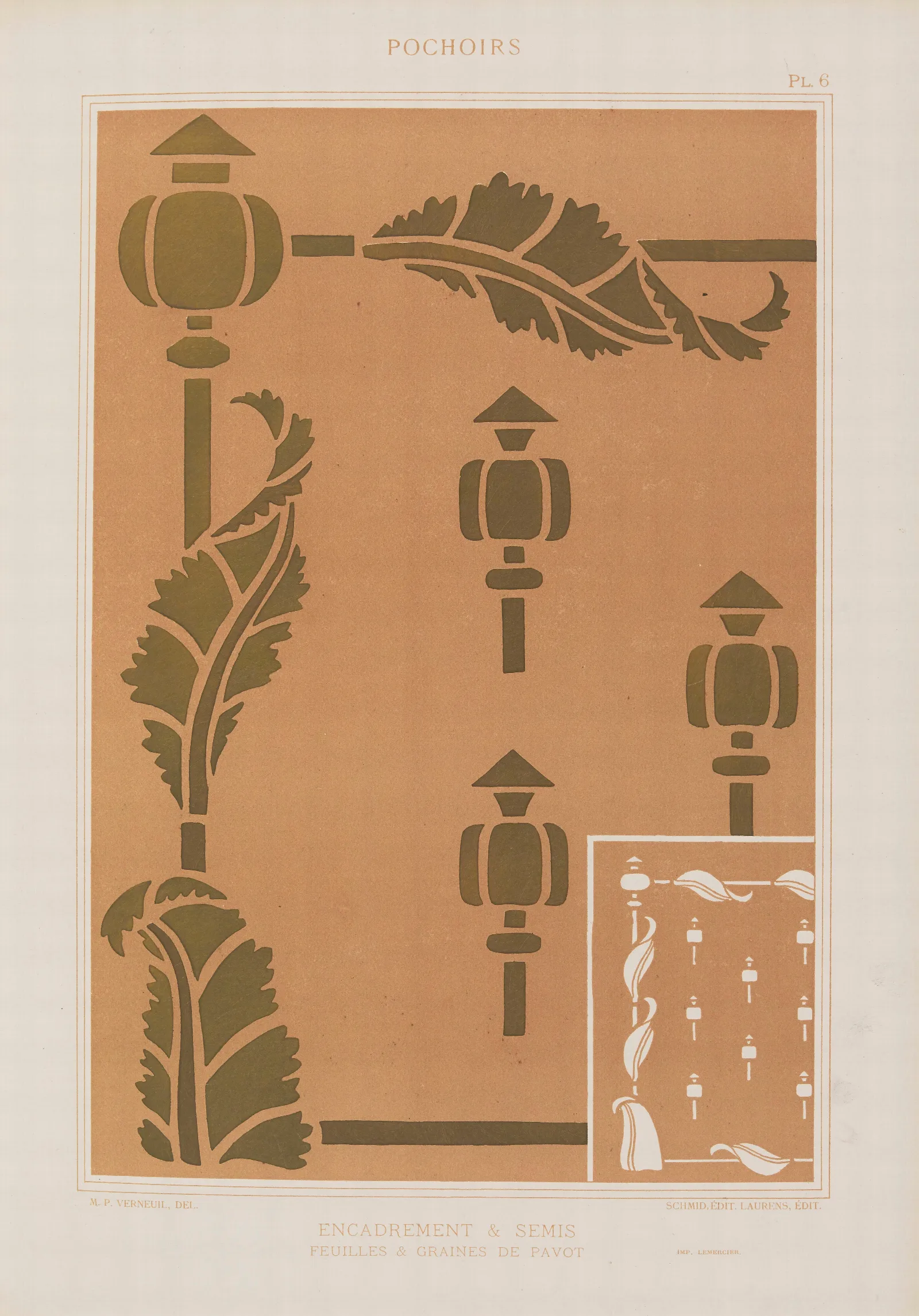 Encadrement Et Semis Formes De Feuilles Et Graines De Pavot Wall Art by Maurice Pillard Verneuil - Canvas Print