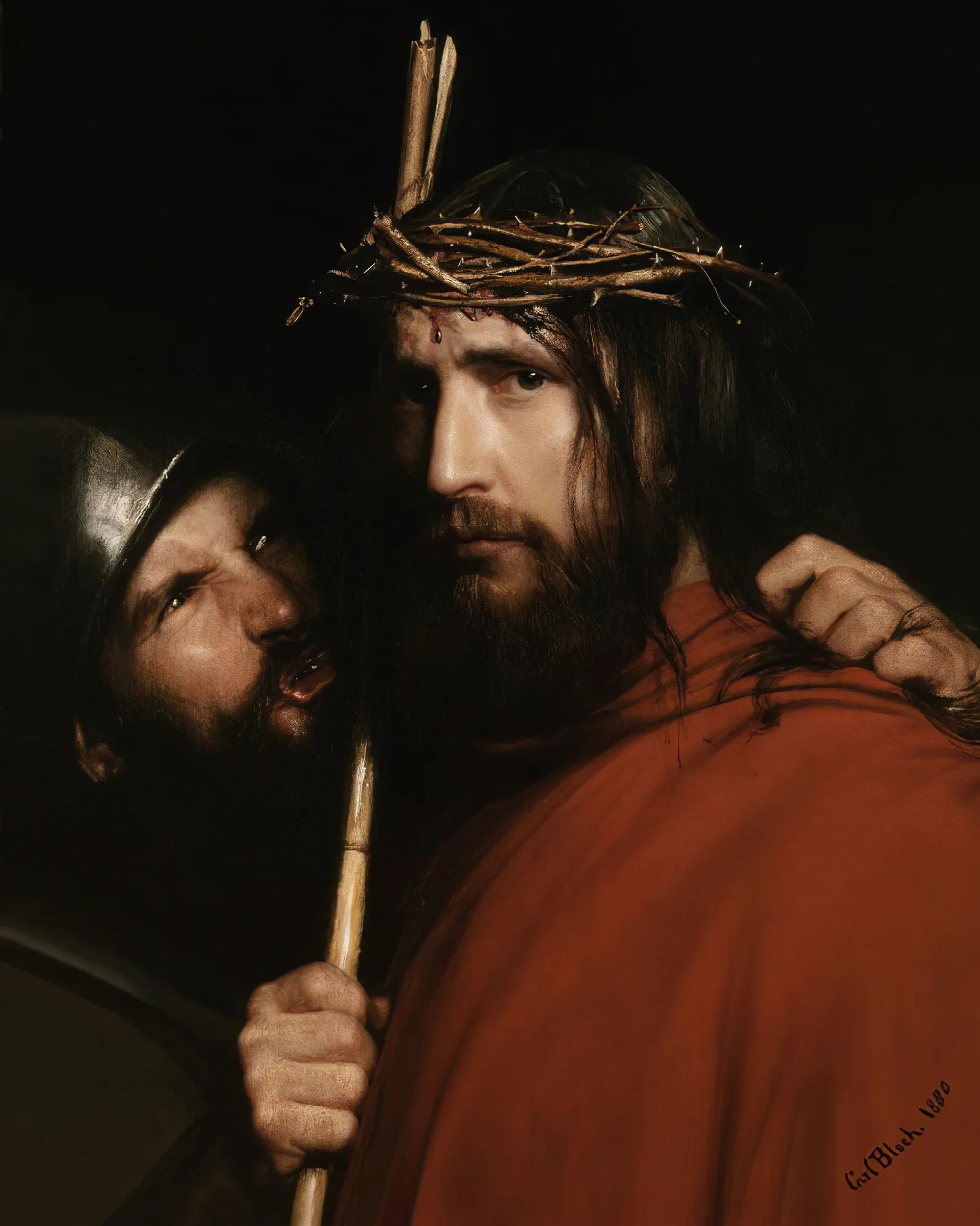 Christ With Mocking Soldier Wall Art by Carl Bloch - Canvas Print