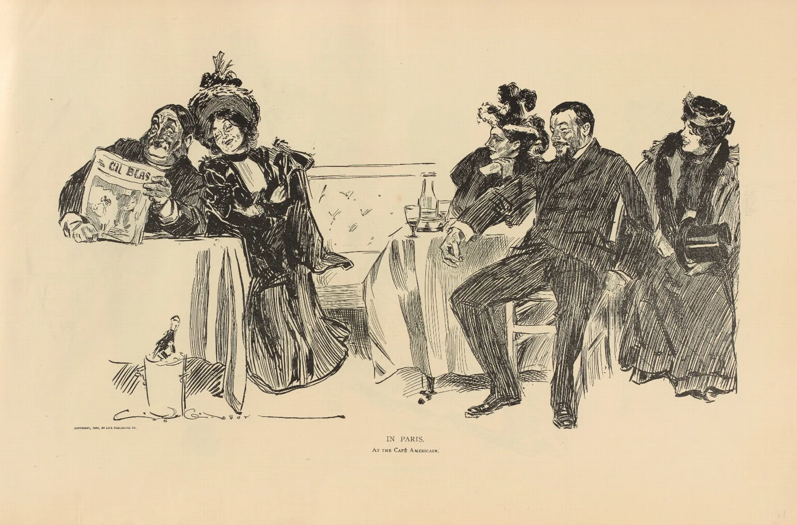 In Paris At The Cafe Americain Wall Art by Charles Dana Gibson - Canvas Print