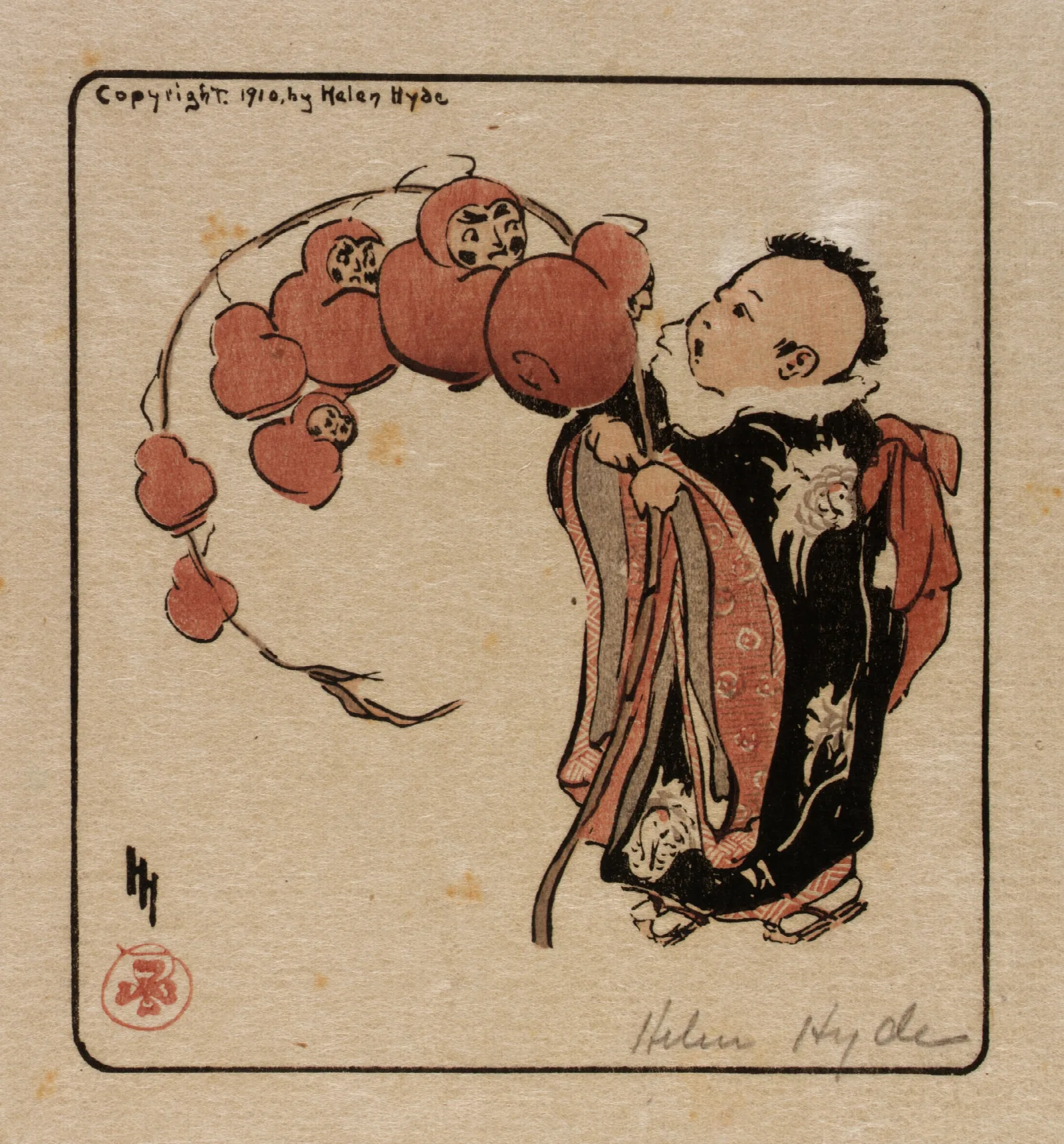 The Daruma Branch Wall Art by Helen Hyde - Canvas Print