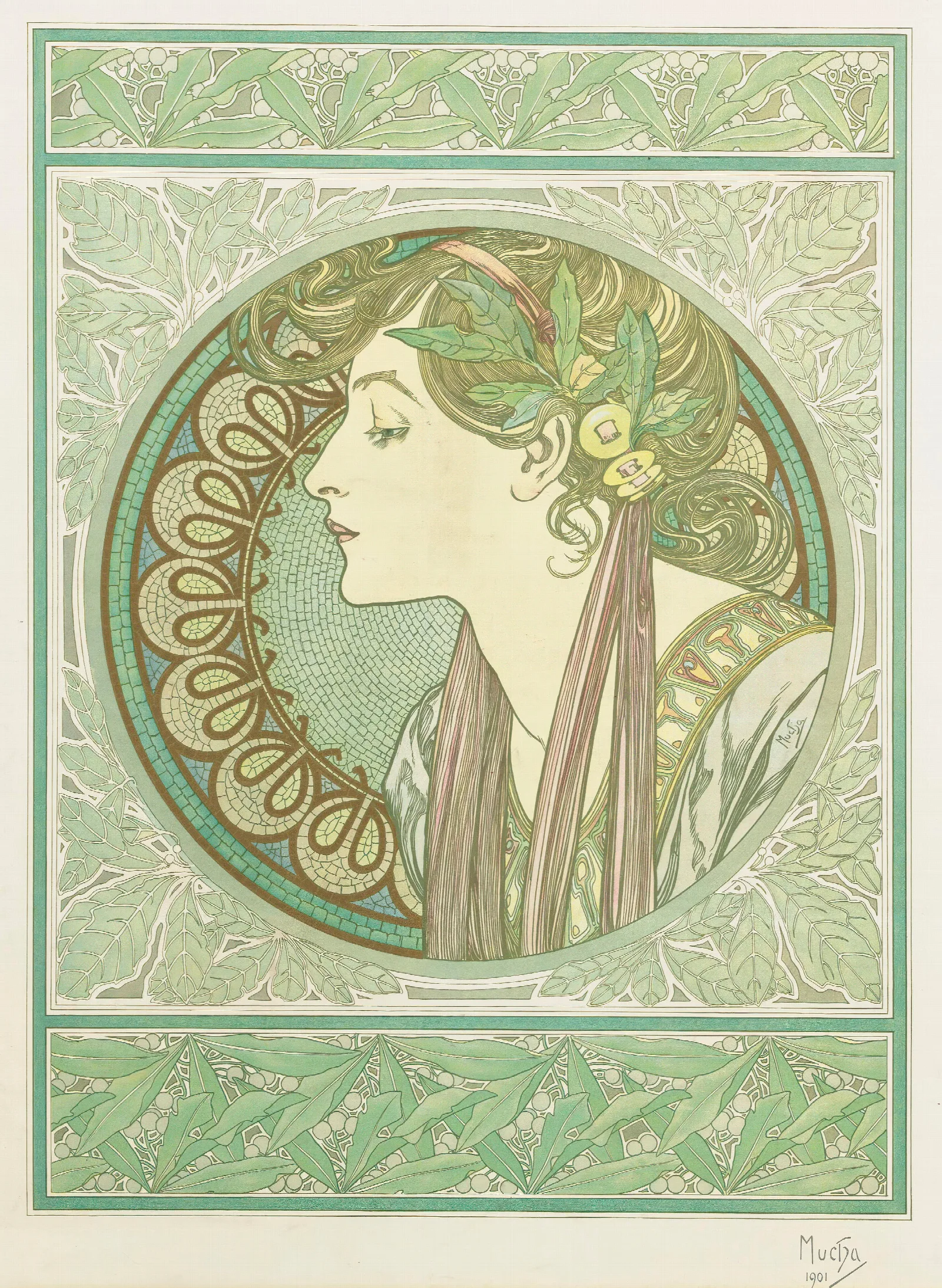 Laurel Wall Art by Alphonse Mucha - Canvas Print