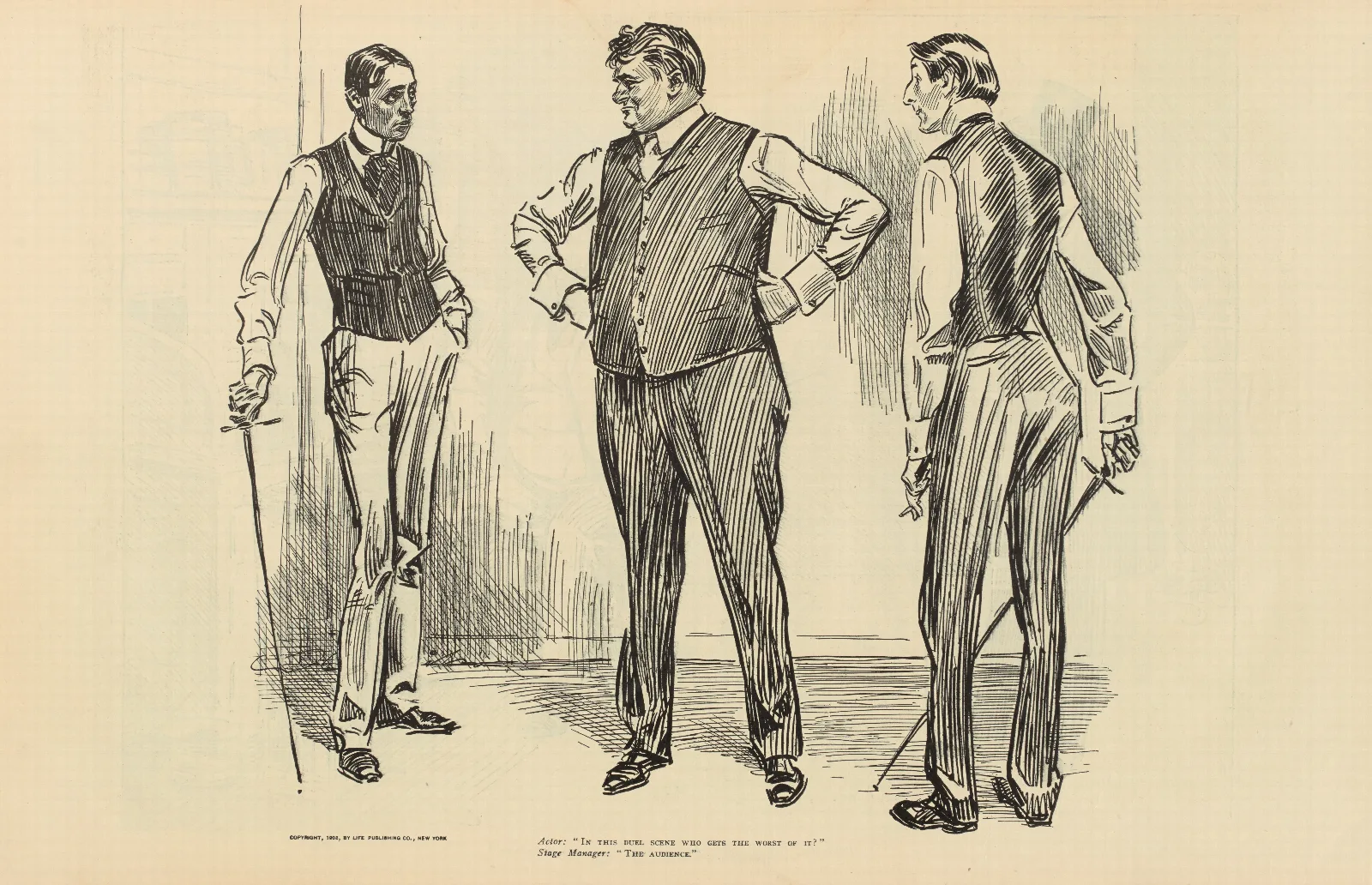 Actor In This Duel Scene Who Gets The Worst Of It Wall Art by Charles Dana Gibson - Canvas Print