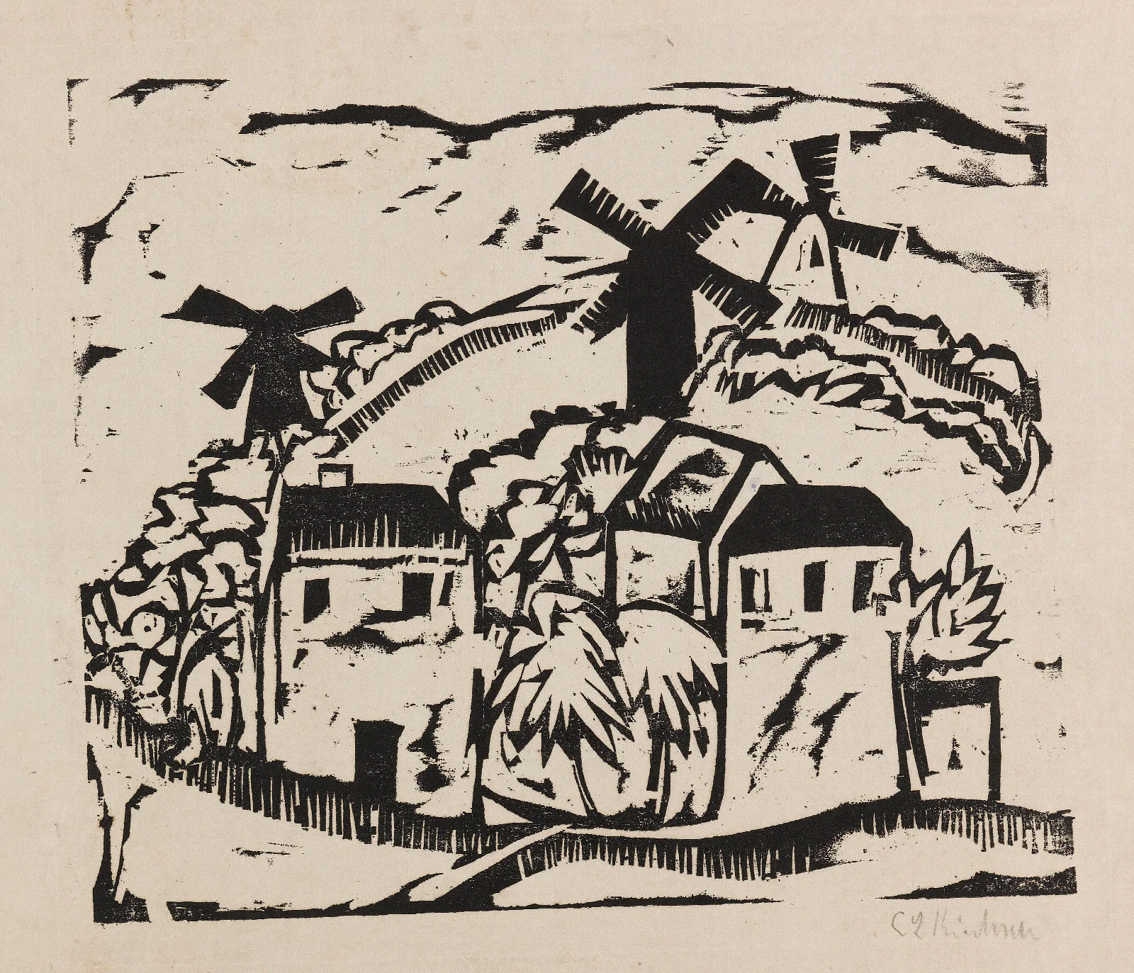 Landschaft Mit Windmuhlen Wall Art by Ernst Ludwig Kirchner - Canvas Print