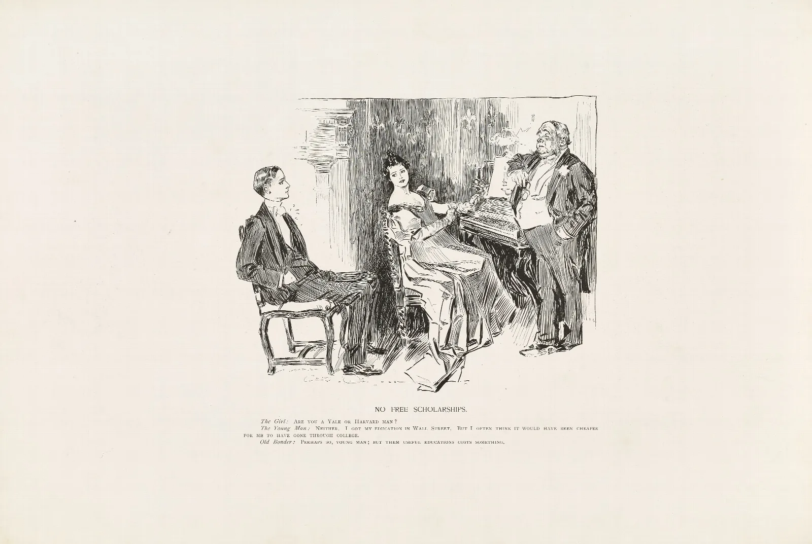 No Free Scholarships Wall Art by Charles Dana Gibson - Canvas Print