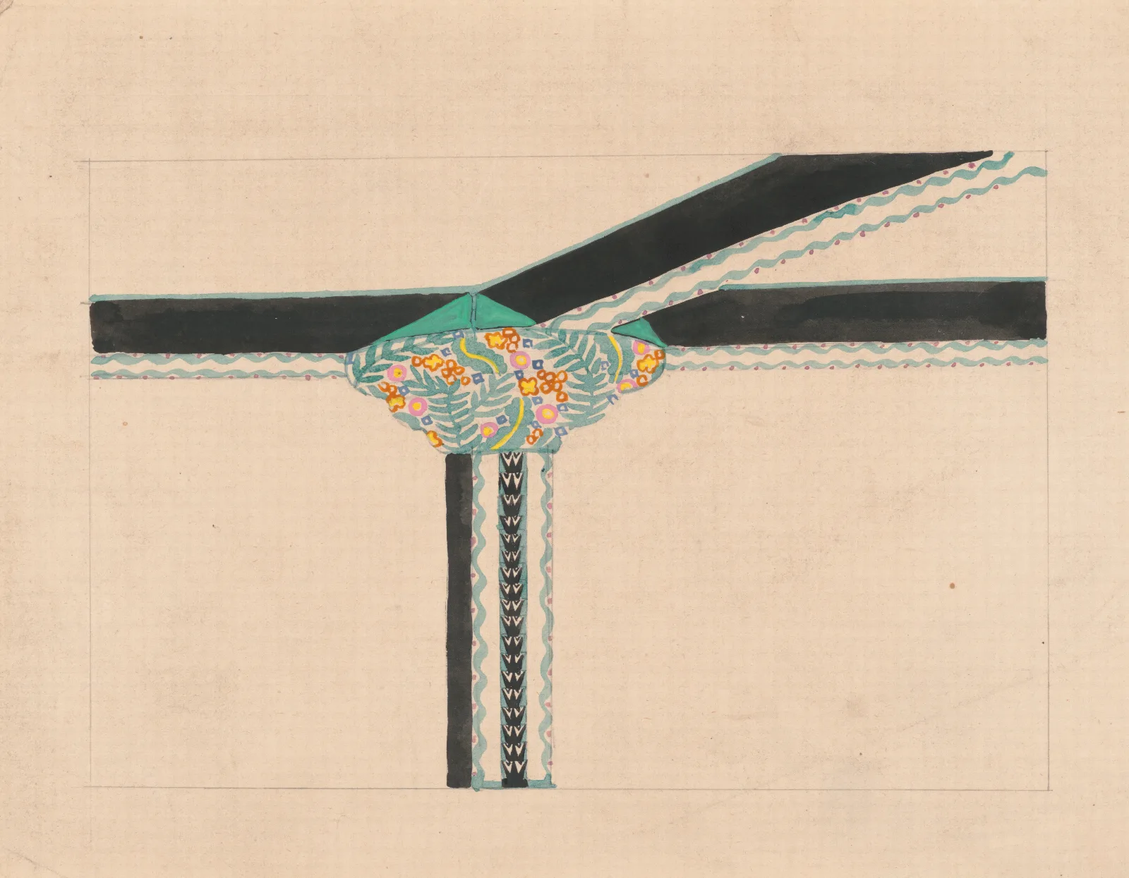 Floral Design For Pier Capital And Ceiling Perspective Elevation Drawing Wall Art by Winold Reiss - Canvas Print