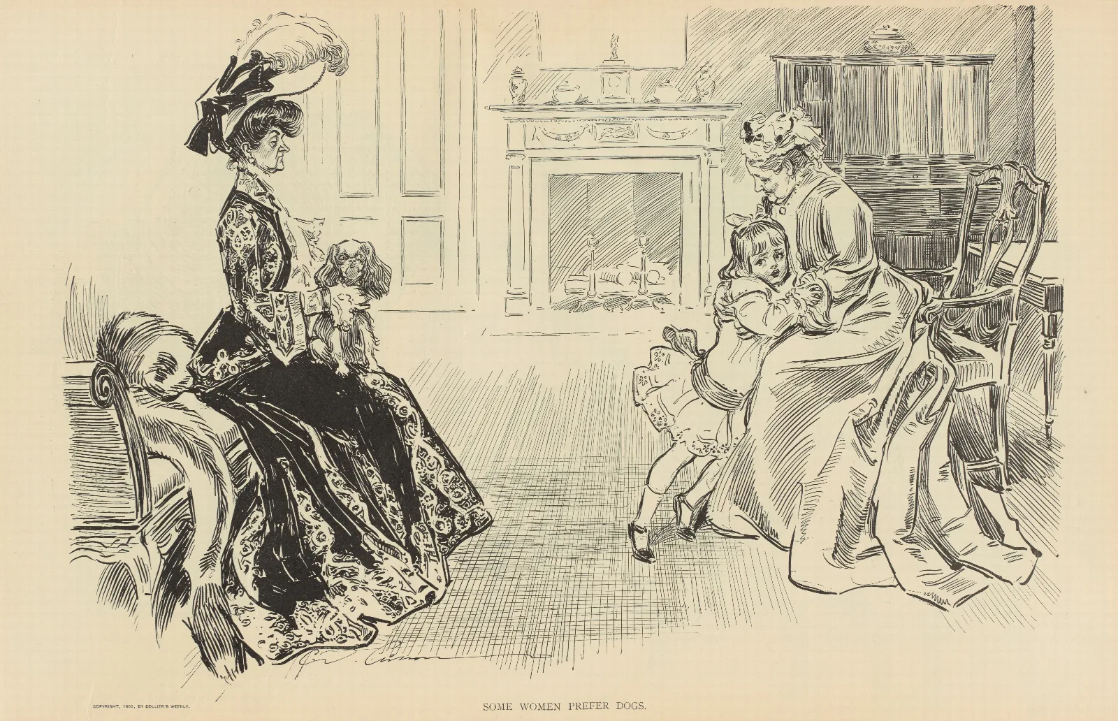 Some Women Prefer Dogs Wall Art by Charles Dana Gibson - Canvas Print
