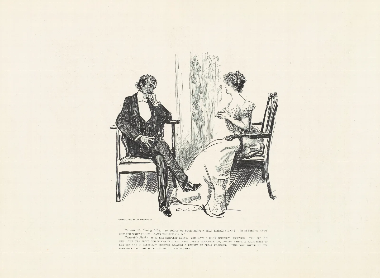Enthusiastic Young Miss To Think Of Your Being A Literary Man Wall Art by Charles Dana Gibson - Canvas Print