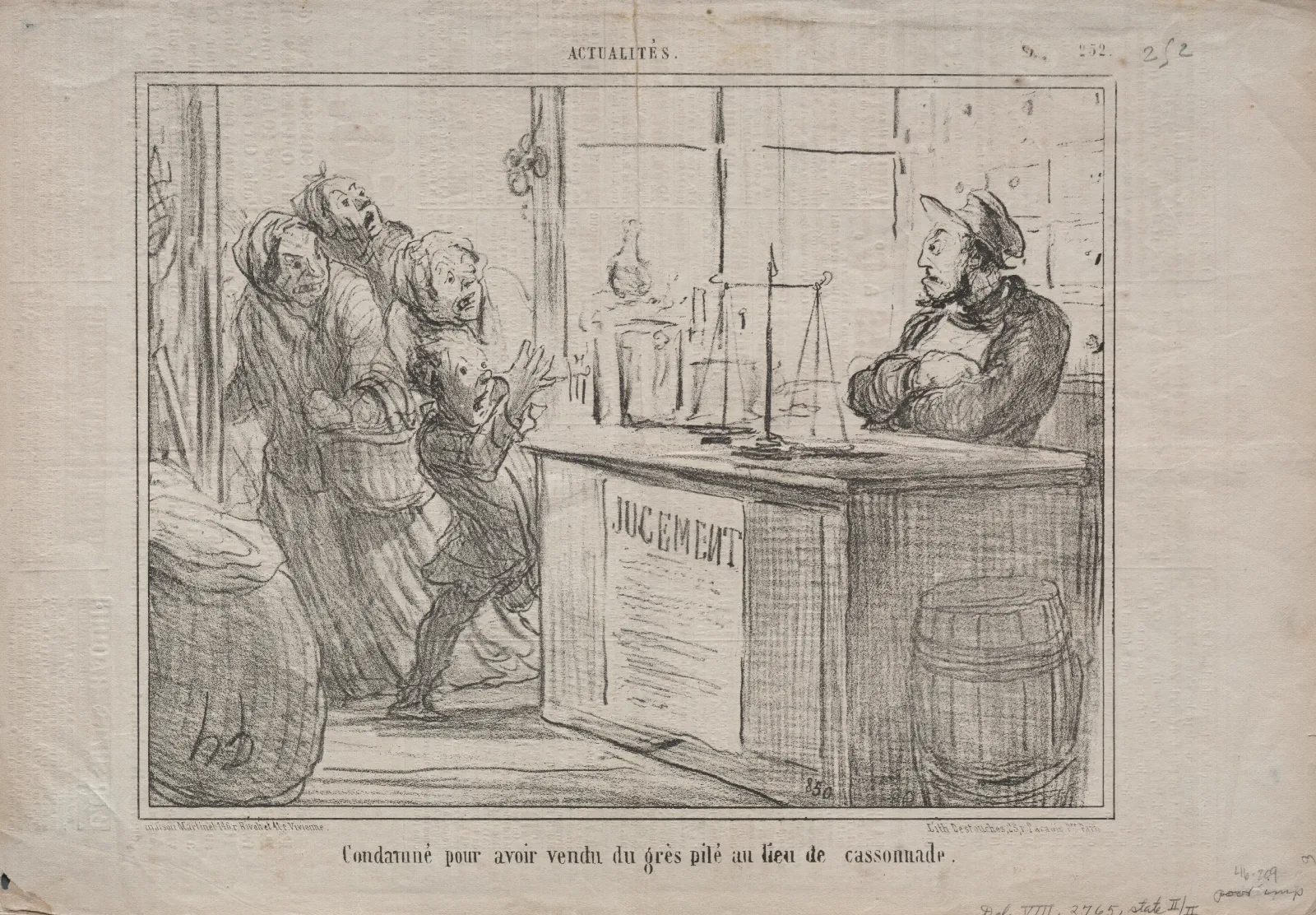 Convicted For Having Sold Crushed Sandstone Instead Of Brown Sugar Wall Art by Honoré Daumier - Canvas Print