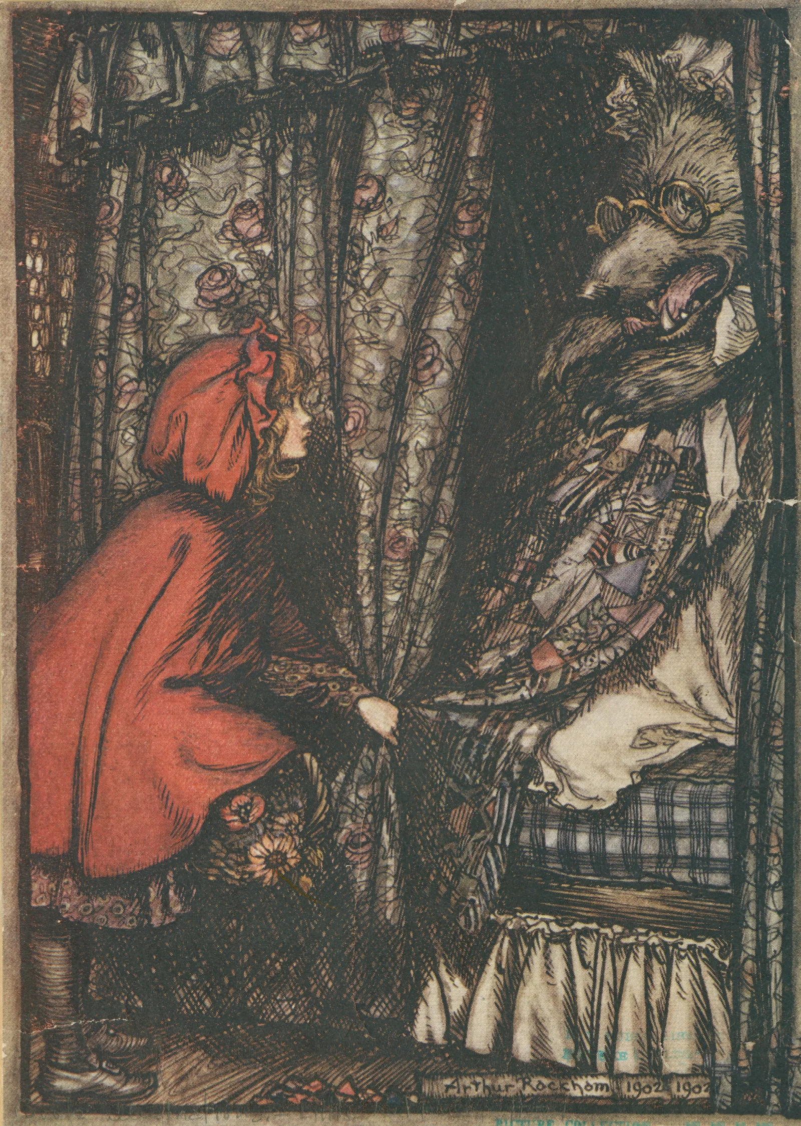 The Wolf Disguised As Grandmother Wall Art by Arthur Rackham - Canvas Print