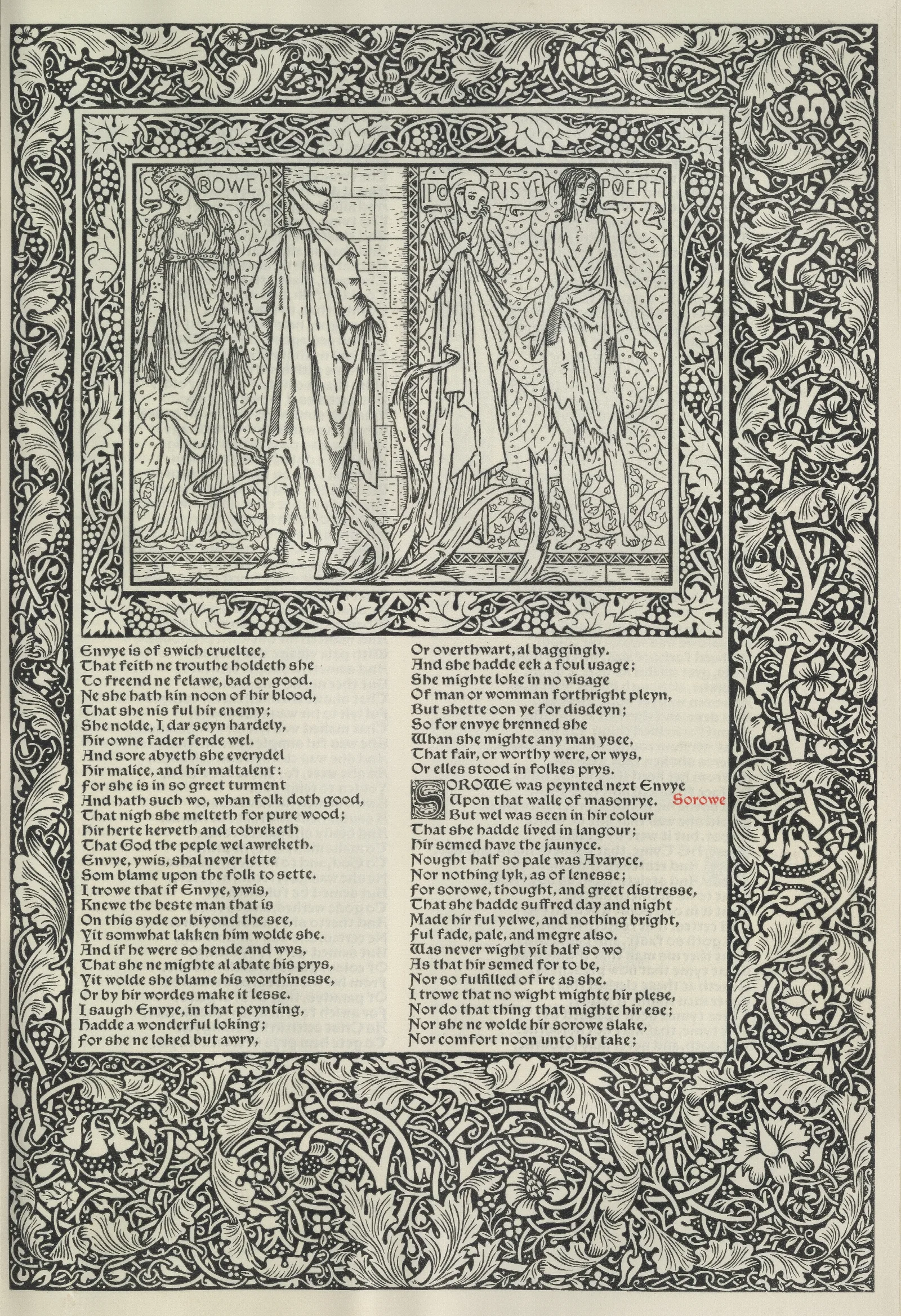 The Works Of Geoffrey Chaucer Pl 35 Wall Art by Sir Edward Coley Burne-Jones - Canvas Print