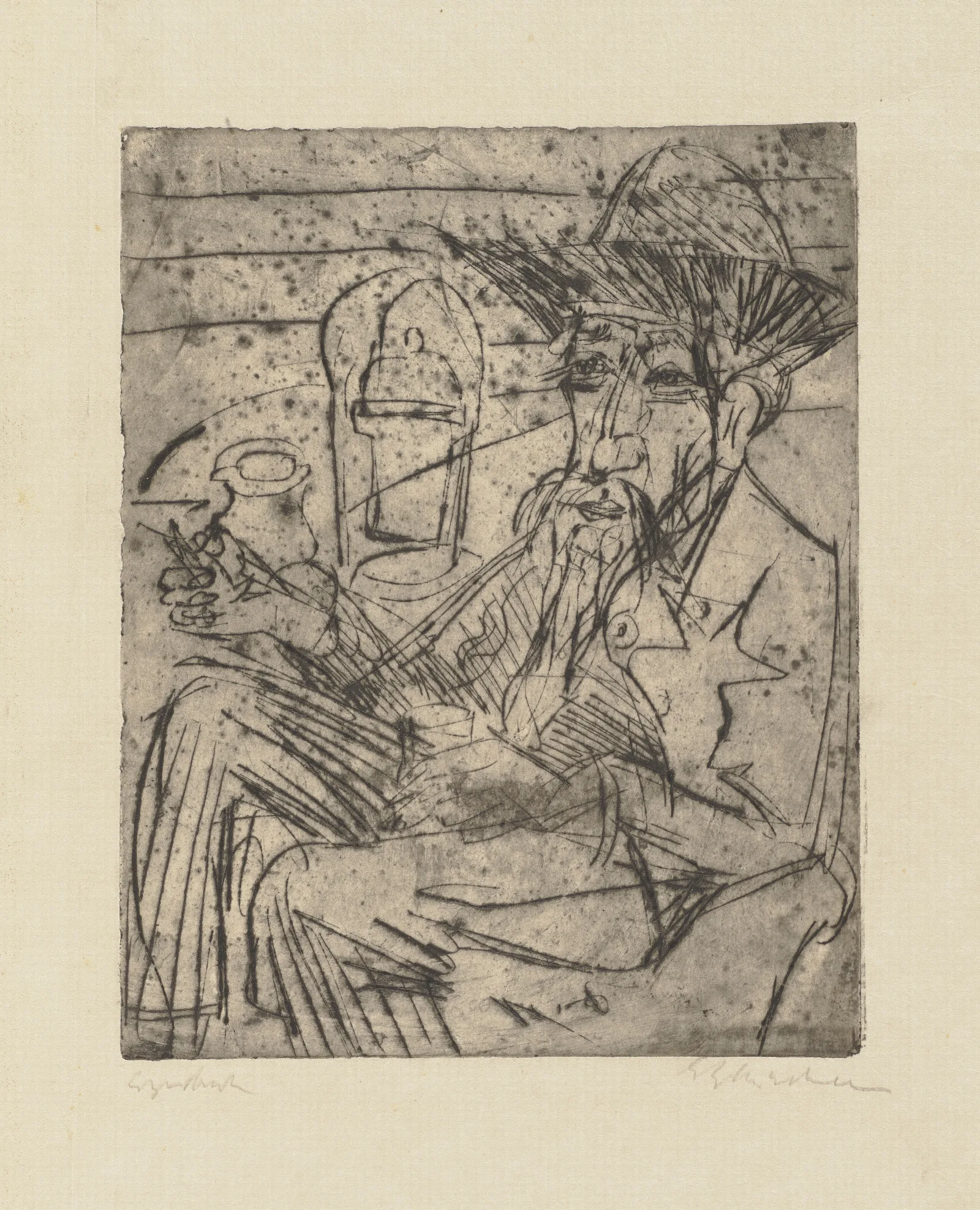 Sitzender Alter Mit Glas Wall Art by Ernst Ludwig Kirchner - Canvas Print