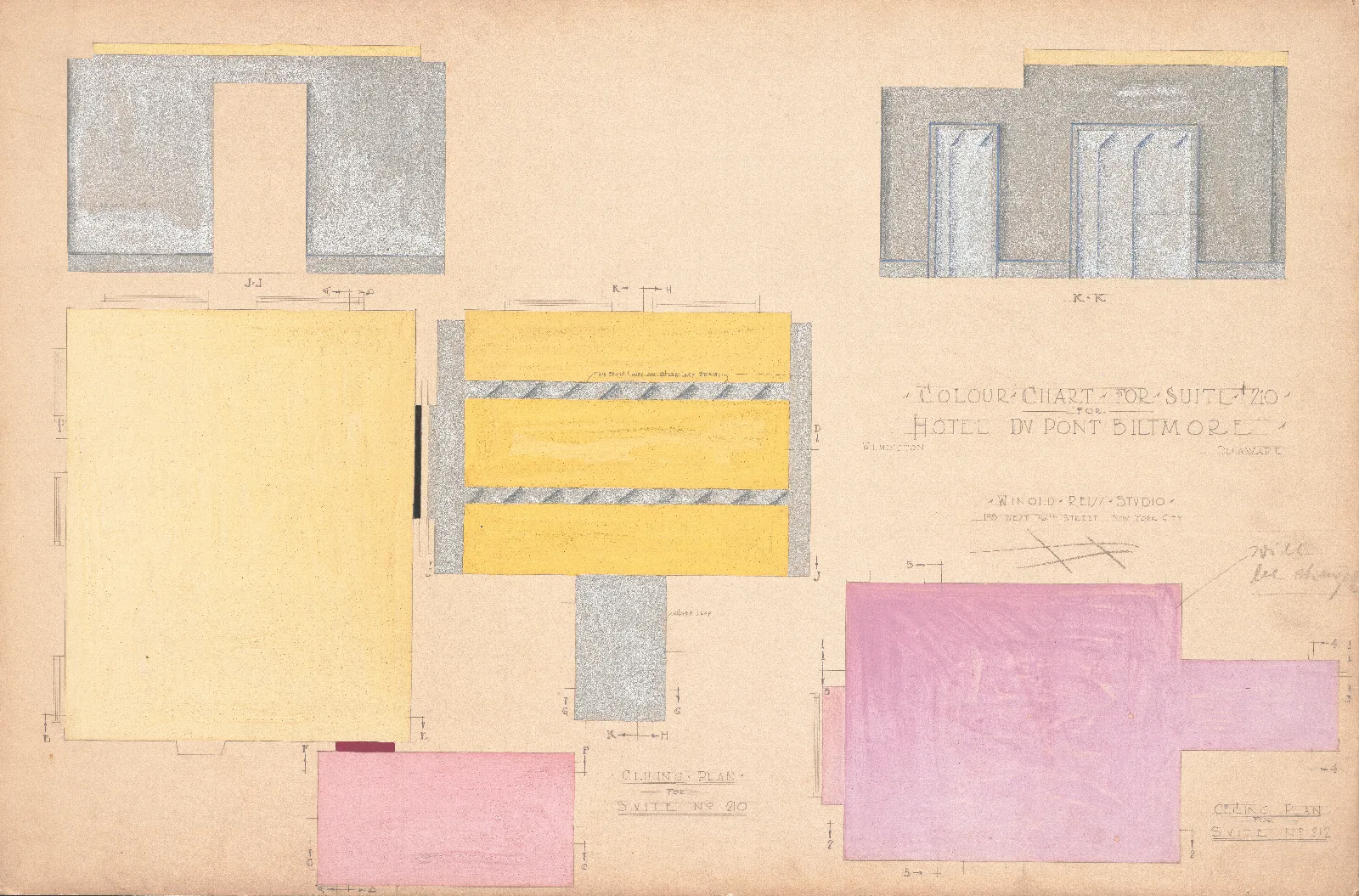 Designs For Modern Hotel Suite Du Pont Biltmore Hotel Wilmington Delaware Colour Chart For Suite 210 Wall Art by Winold Reiss - Canvas Print