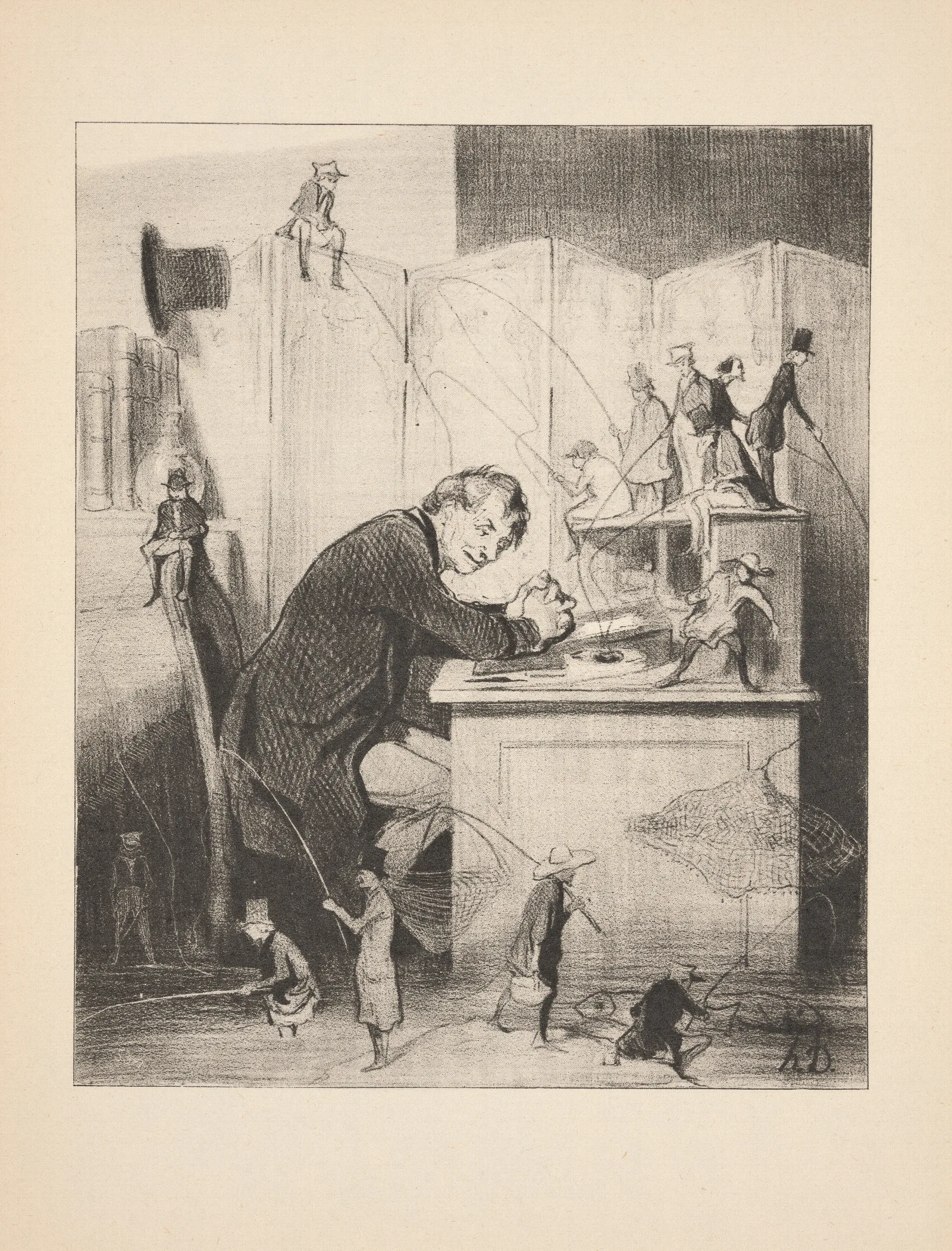 Hunting And Fishing Pl 24 Wall Art by Honoré Daumier - Canvas Print