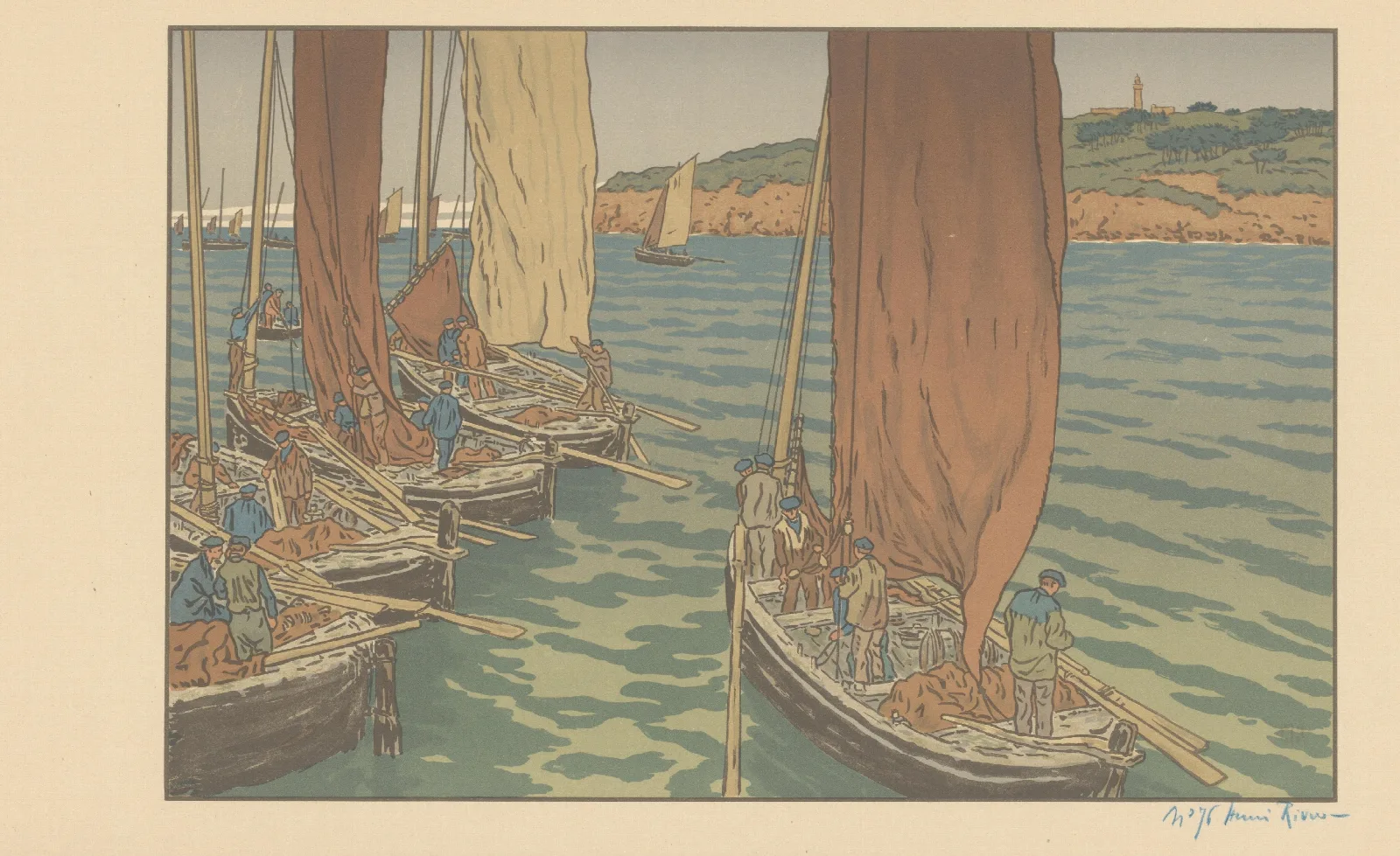 Vissersschepen Varen Uit Henri Riviere Eigenhandig Gesigneerd Wall Art by Henri Rivière - Canvas Print
