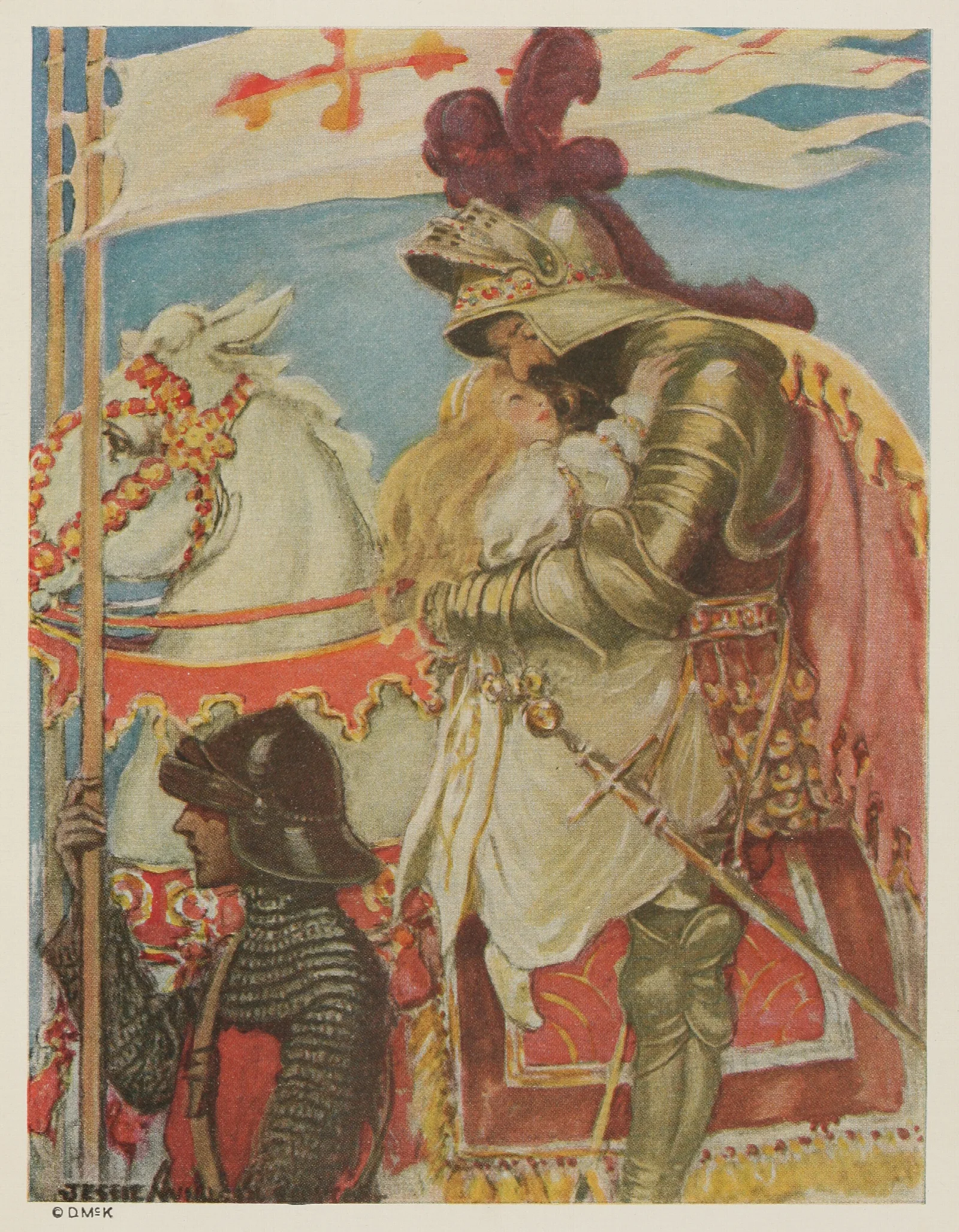 In An Instant She Was On The Saddle And Clasped In His Great Strong Arms Wall Art by Jessie Willcox Smith - Canvas Print