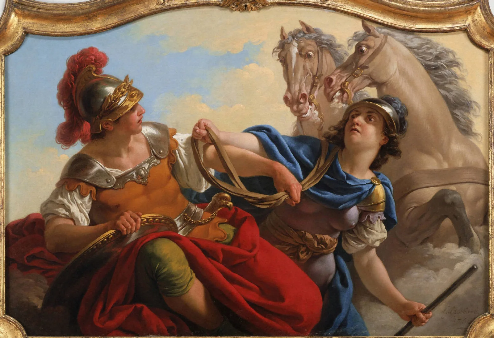 Bellona Presenting The Reins Of His Horses To Mars Wall Art by Louis-Jean-François Lagrenée - Canvas Print