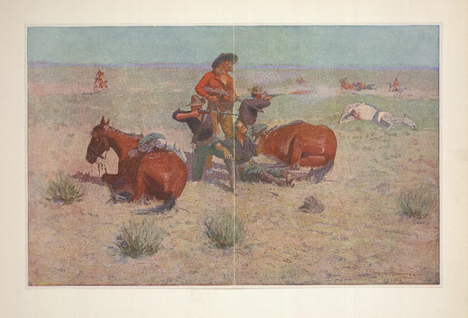 Caught In The Circle Wall Art by Frederic Remington - Canvas Print
