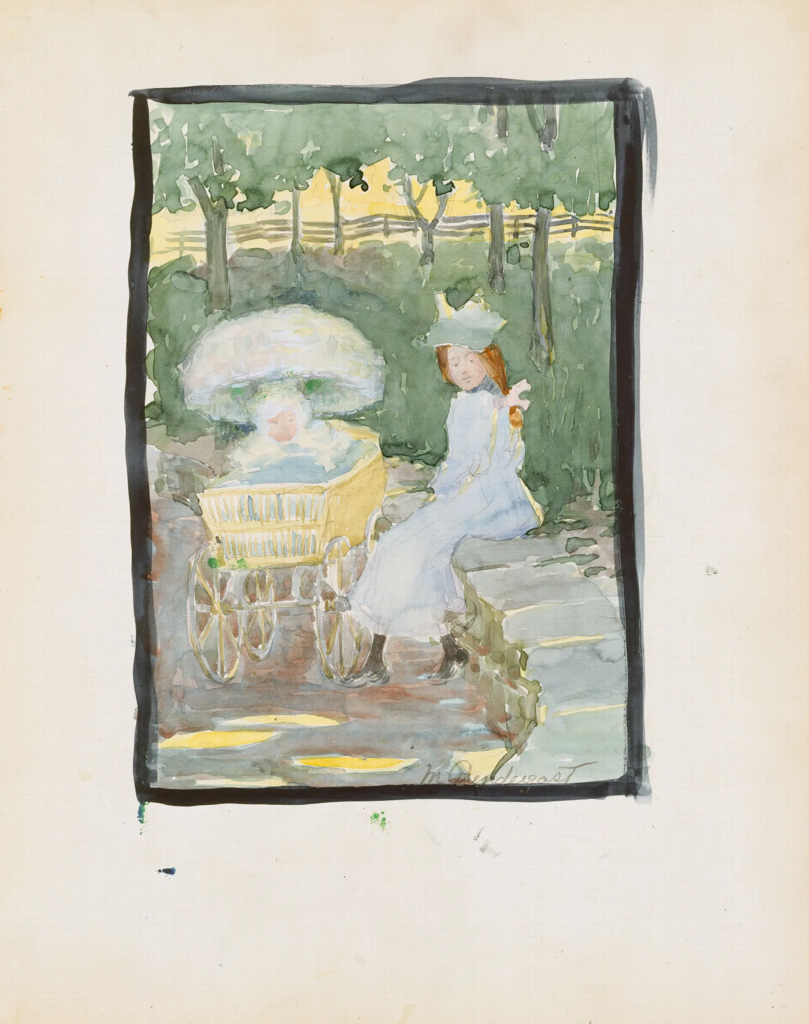 Girl And Baby In The Park Wall Art by Maurice Prendergast - Canvas Print