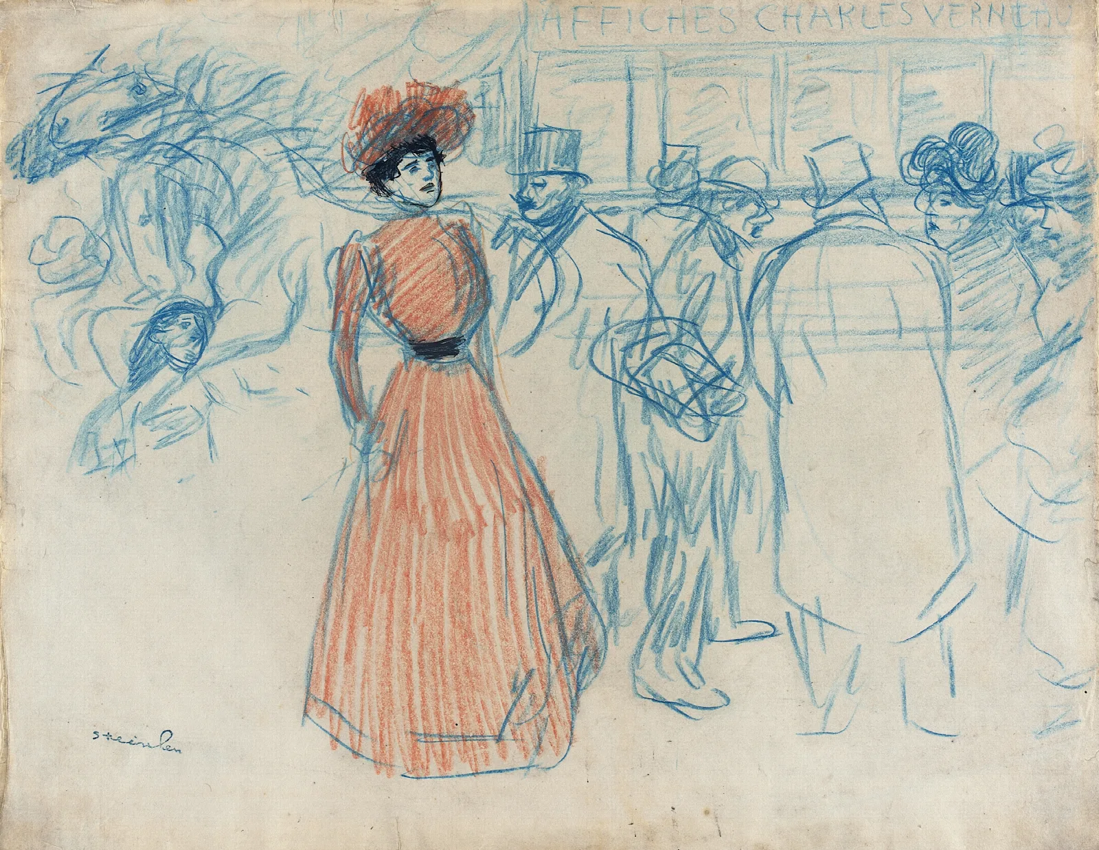 Woman At The Bus Stop Wall Art by Théophile Alexandre Steinlen - Canvas Print