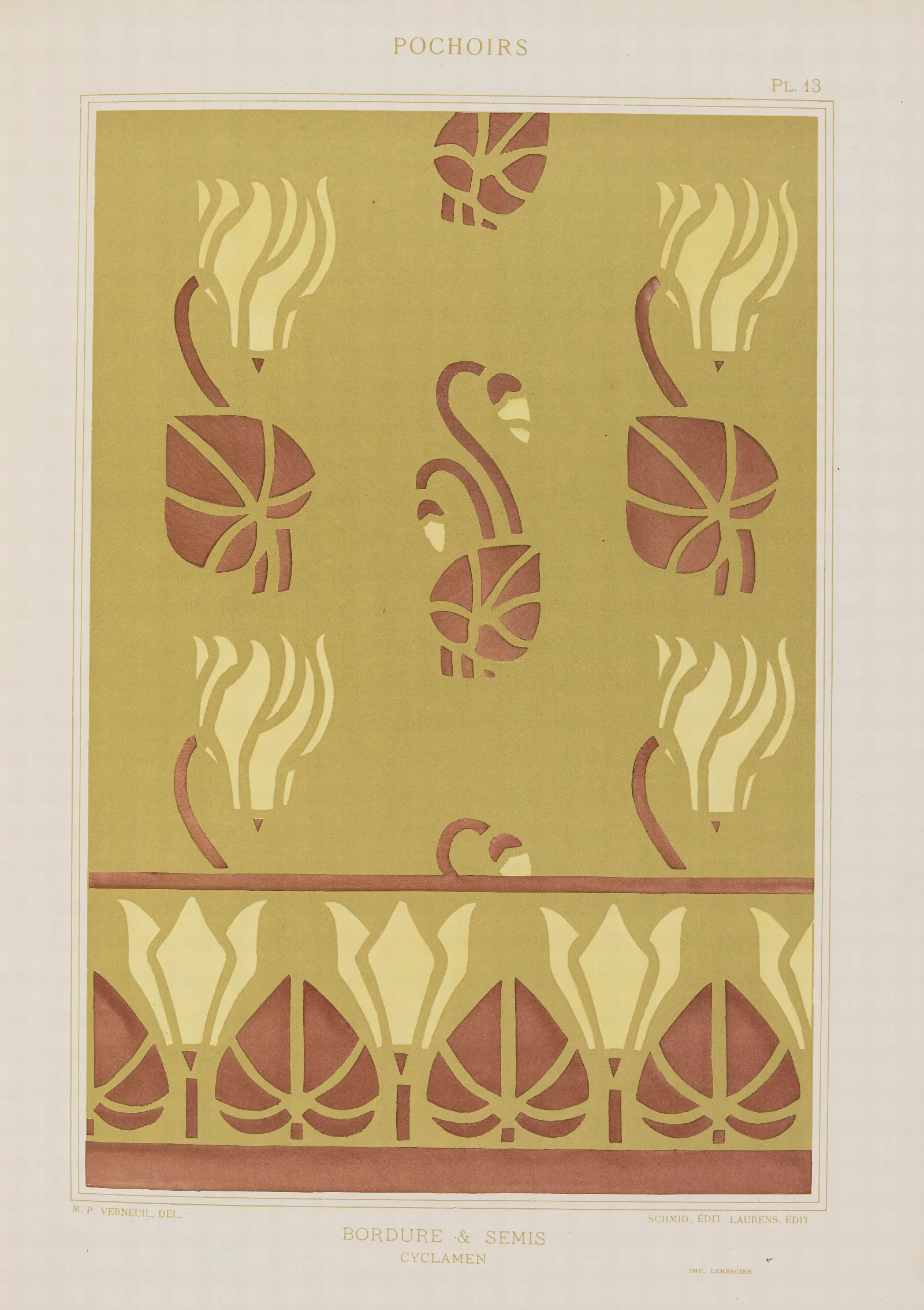 Bordure Et Semis Cyclamen Wall Art by Maurice Pillard Verneuil - Canvas Print