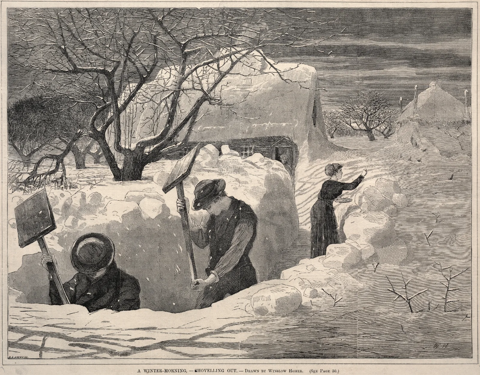 A Winter Morning Shovelling Out Wall Art by Winslow Homer - Canvas Print