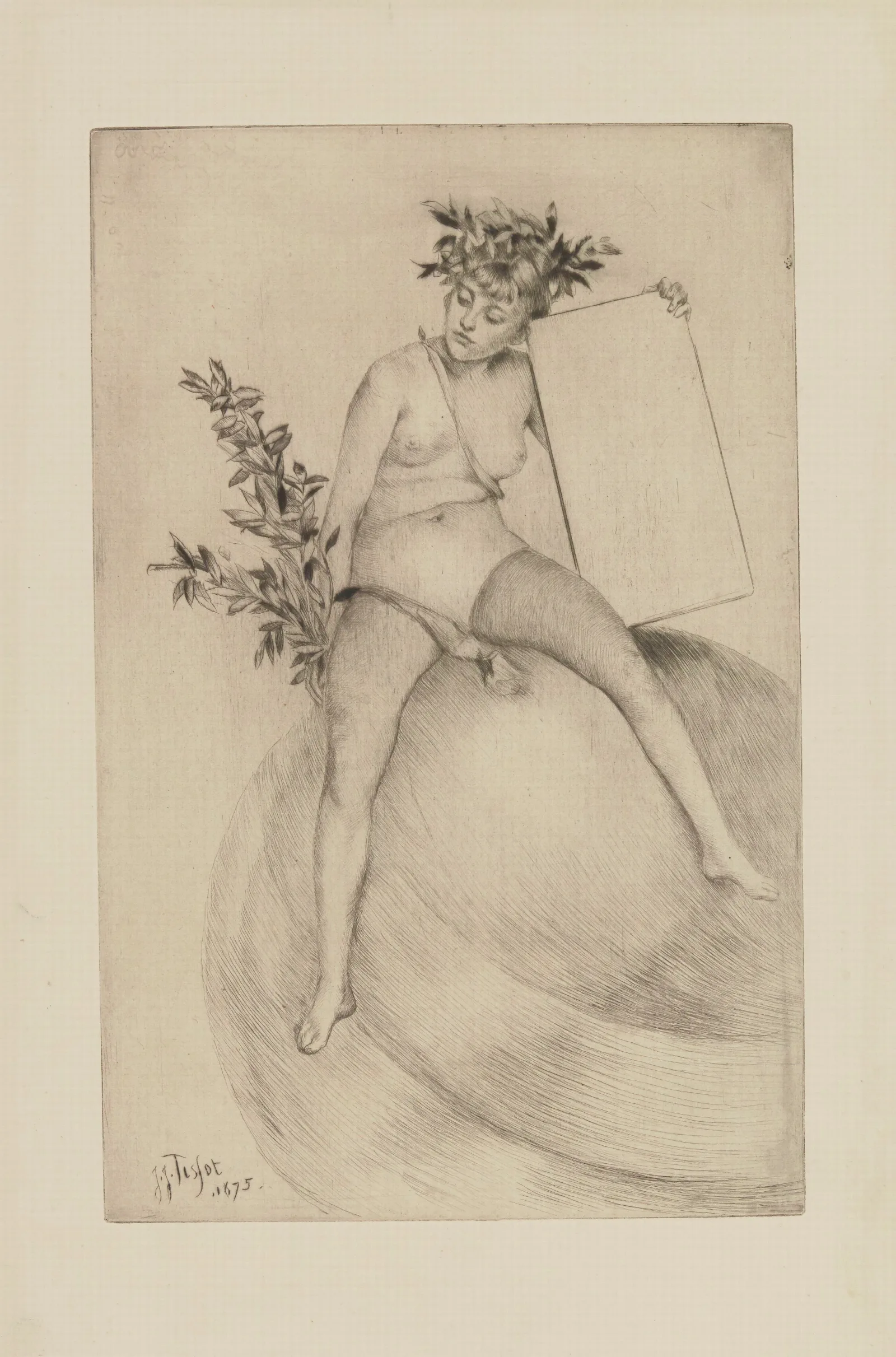 Deuxieme Frontispice Assise Sur Le Globe Wall Art by James Tissot - Canvas Print