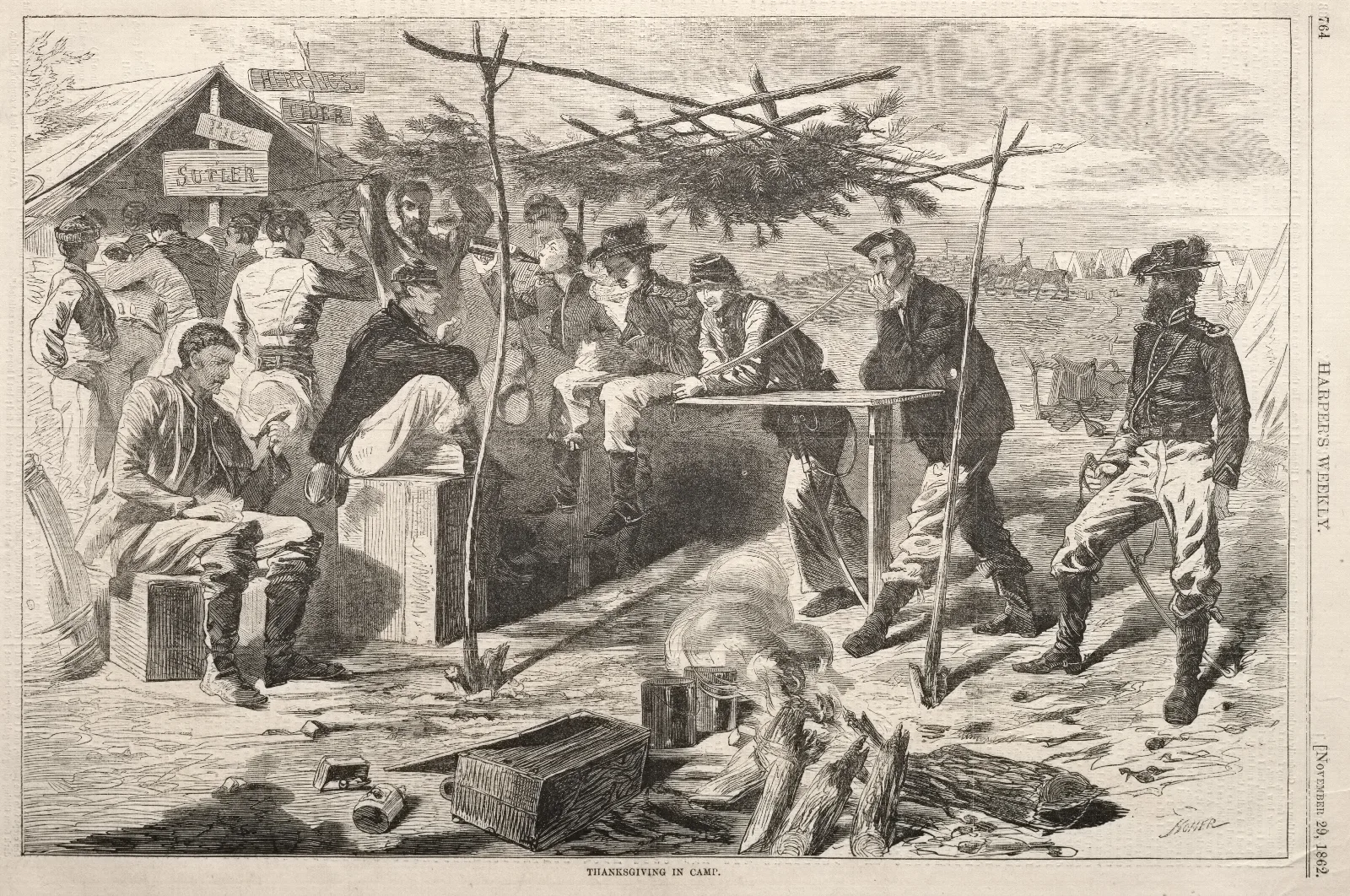 Thanksgiving In Camp 2 Wall Art by Winslow Homer - Canvas Print