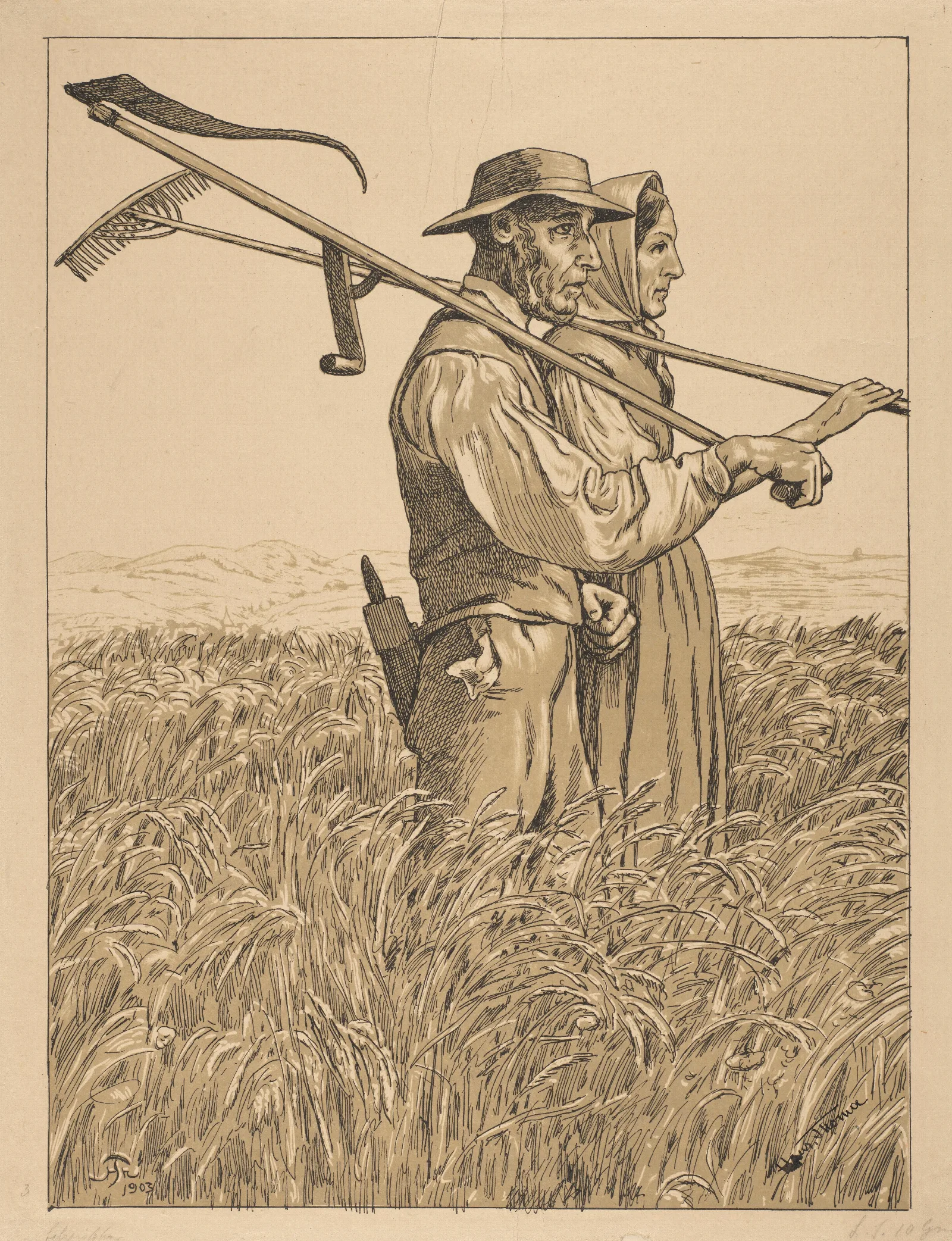 Pair Of Reapers Wall Art by Hans Thoma - Canvas Print