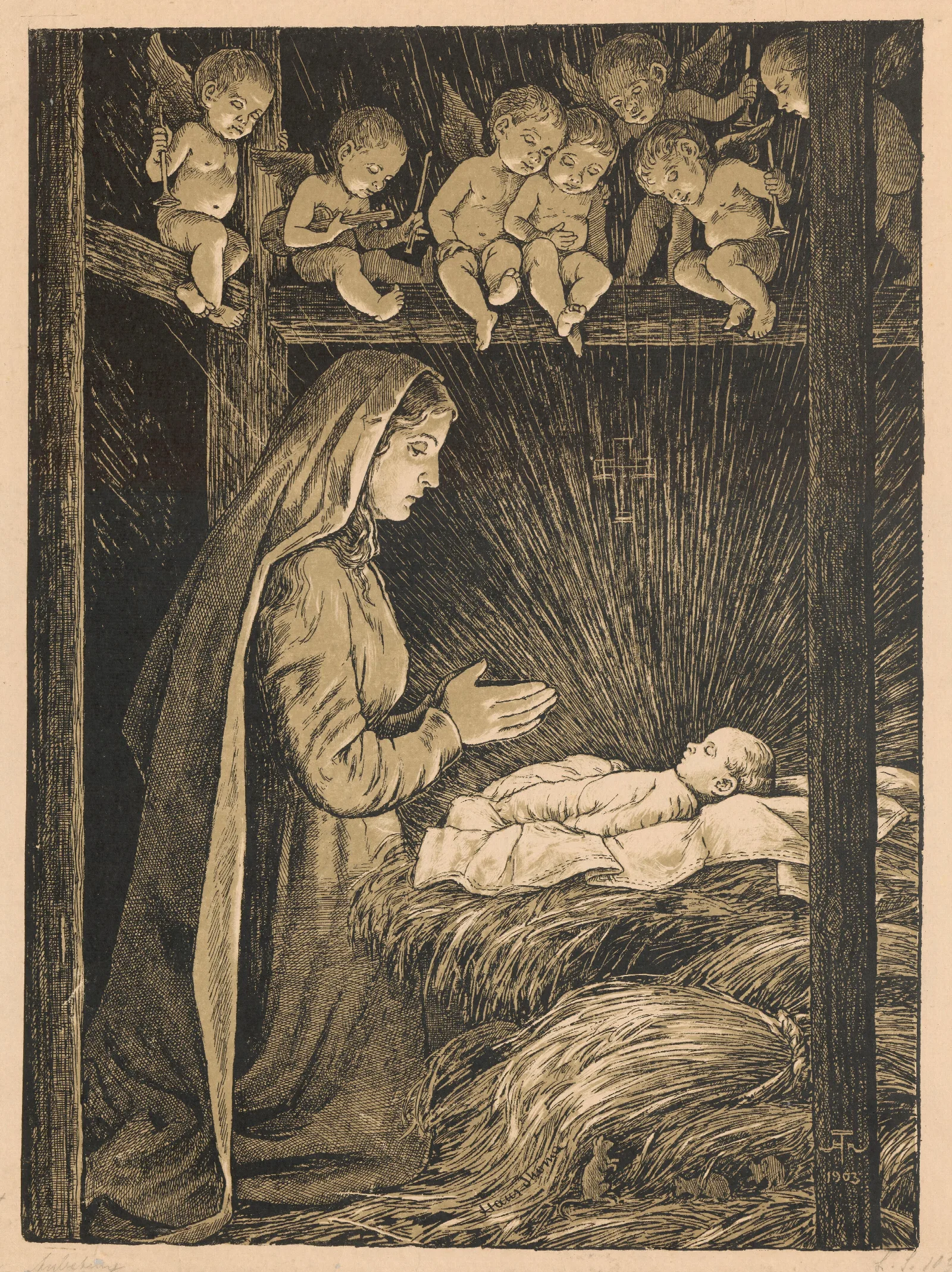Adoration Of The Child 5 Wall Art by Hans Thoma - Canvas Print
