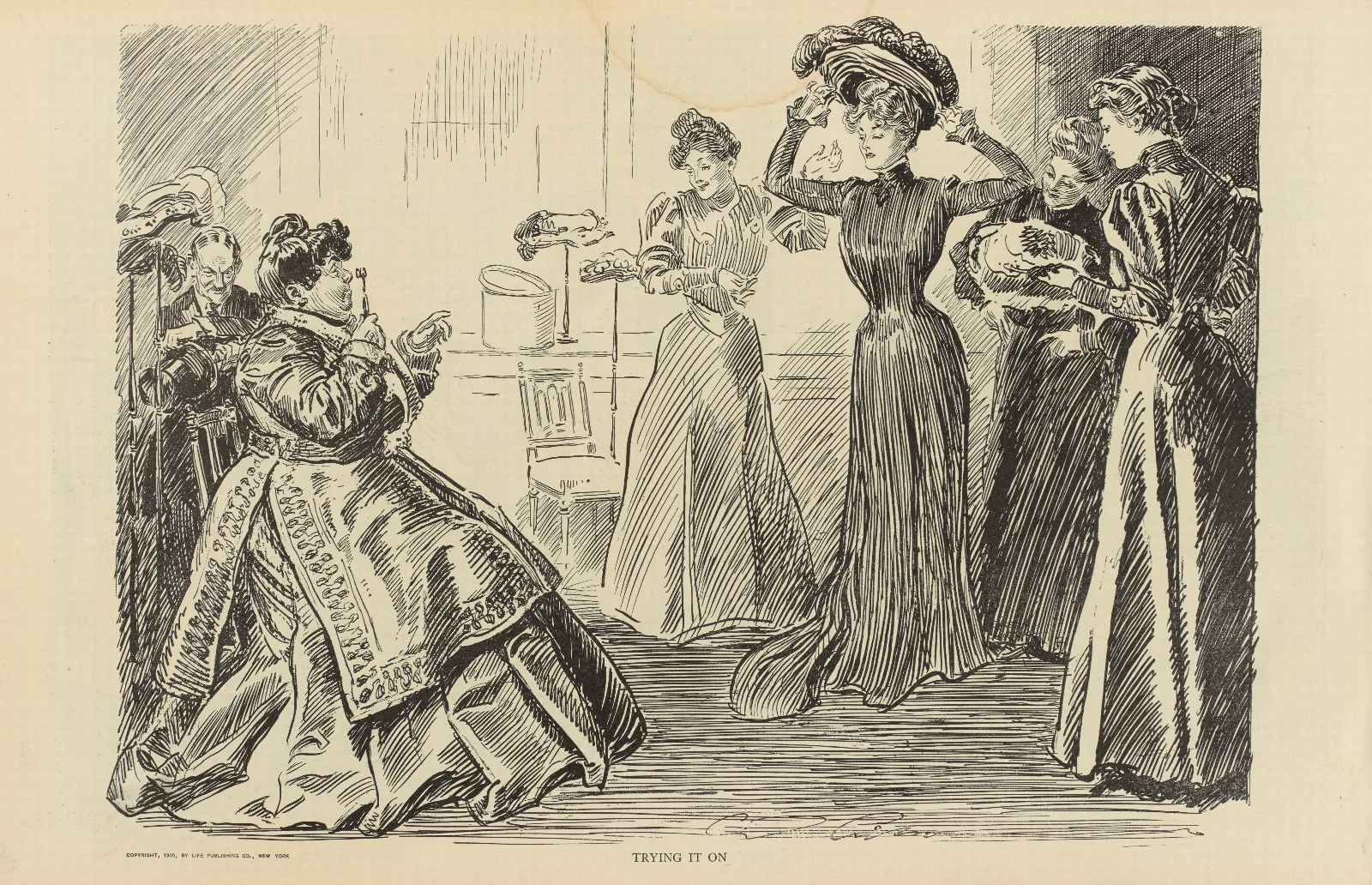 Trying It On 2 Wall Art by Charles Dana Gibson - Canvas Print