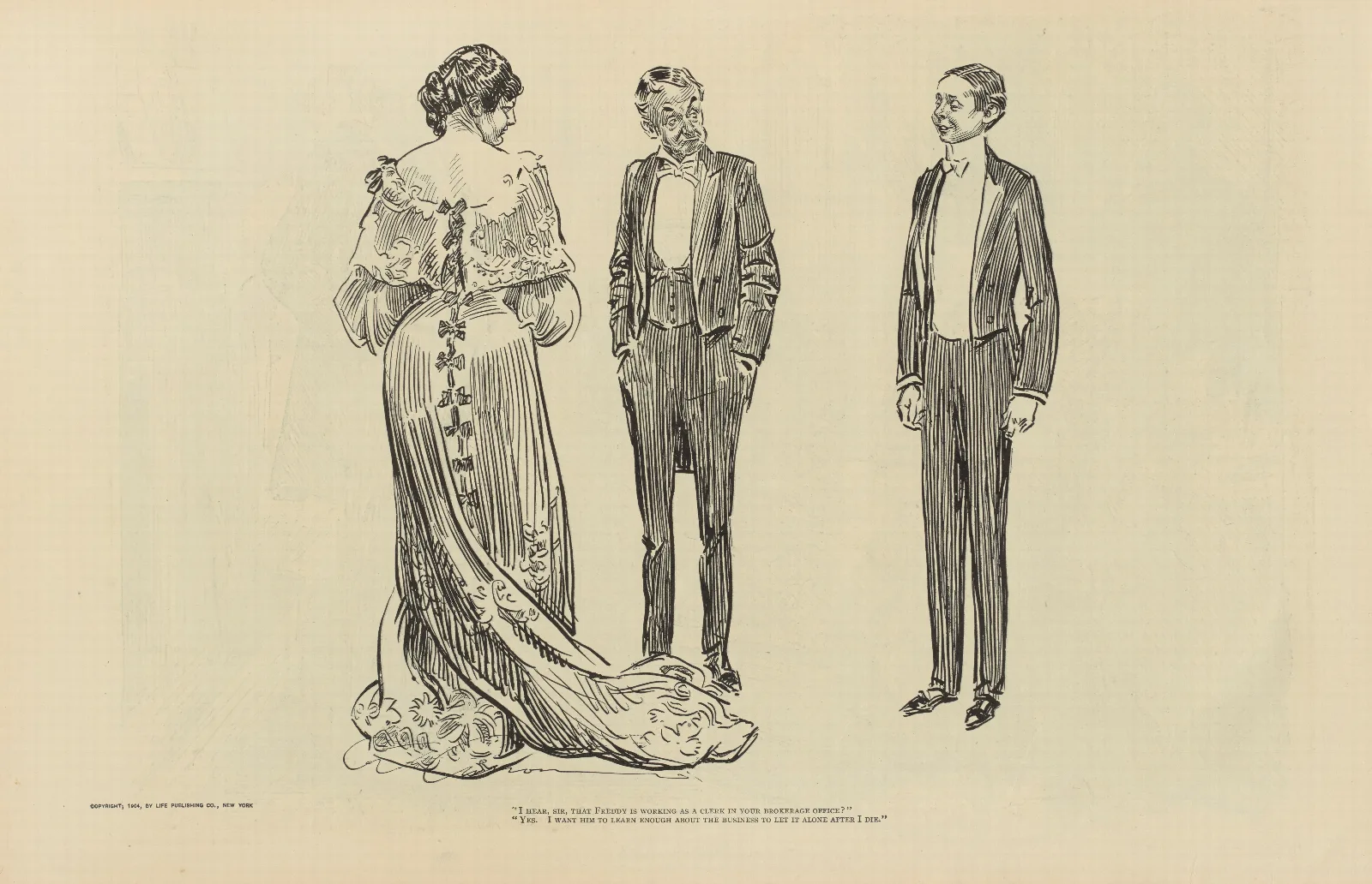 I Hear Sir That Freddy Is Working As A Clerk In Your Brokerage Office Wall Art by Charles Dana Gibson - Canvas Print