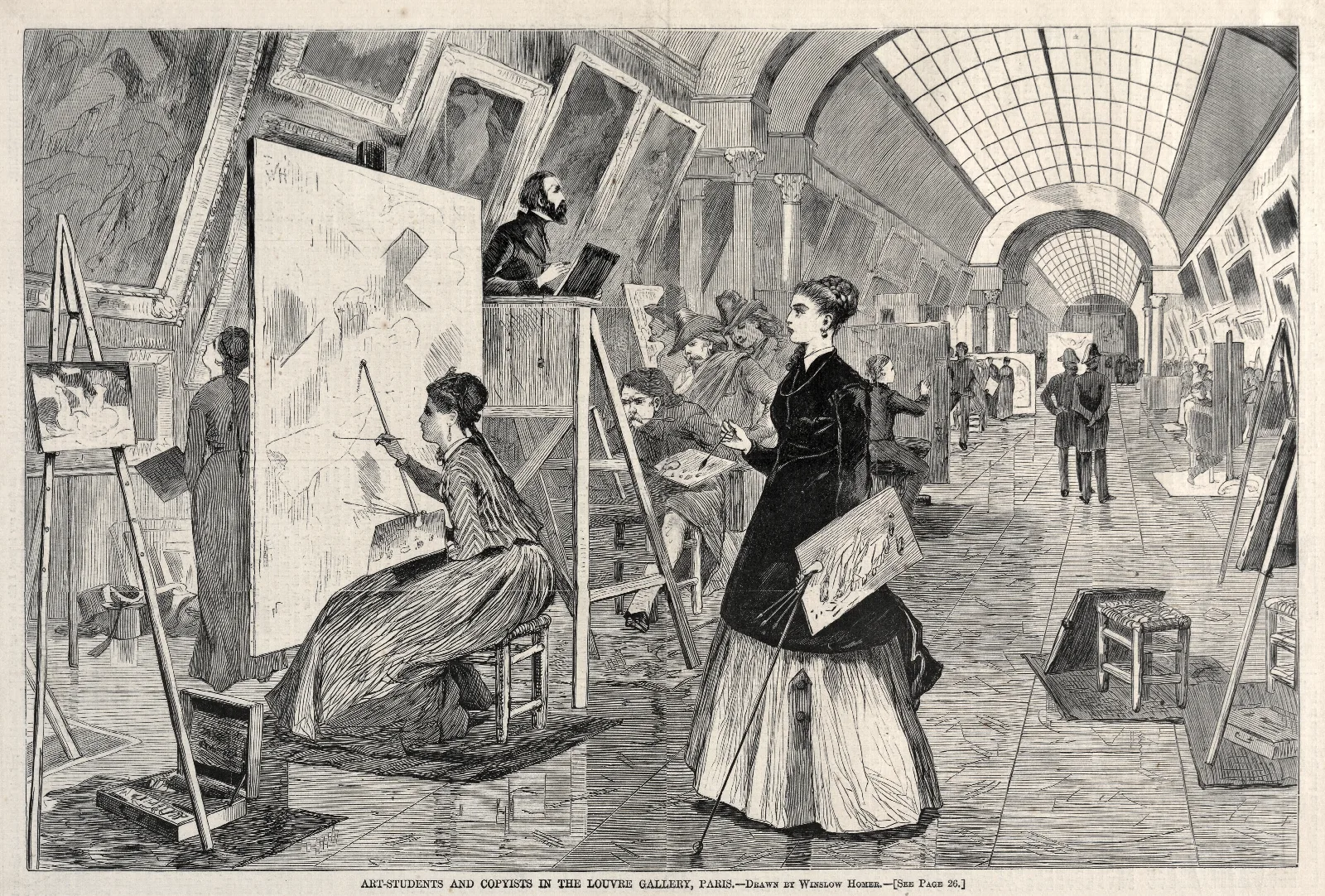 Art Students And Copyists In The Louvre Gallery Paris Wall Art by Winslow Homer - Canvas Print
