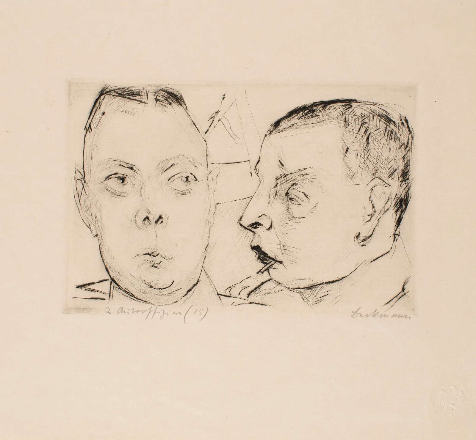 Two Auto Officers Plate 15 From The Portfolio Faces Wall Art by Max Beckmann - Canvas Print