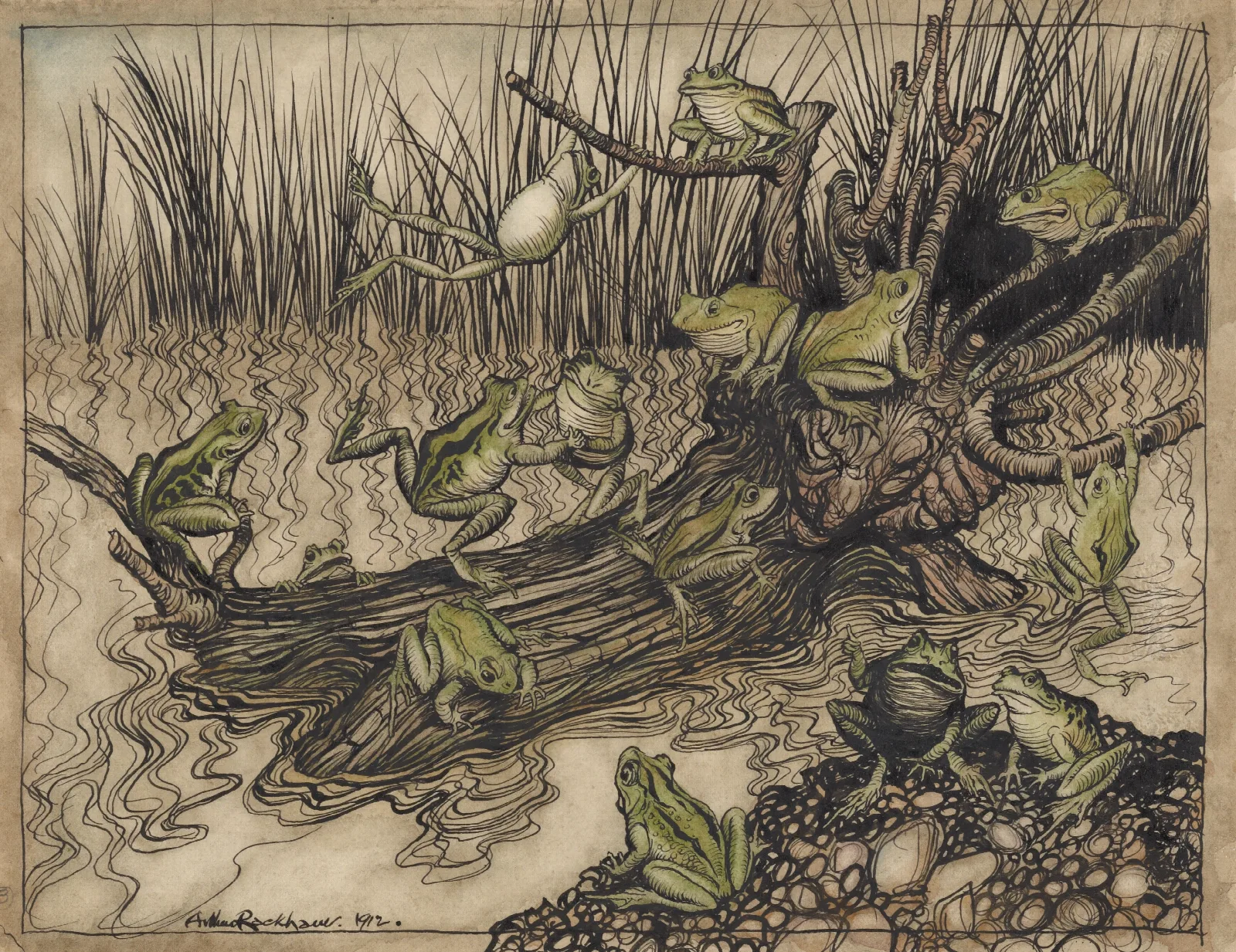 Aesops Fables King Log Wall Art by Arthur Rackham - Canvas Print