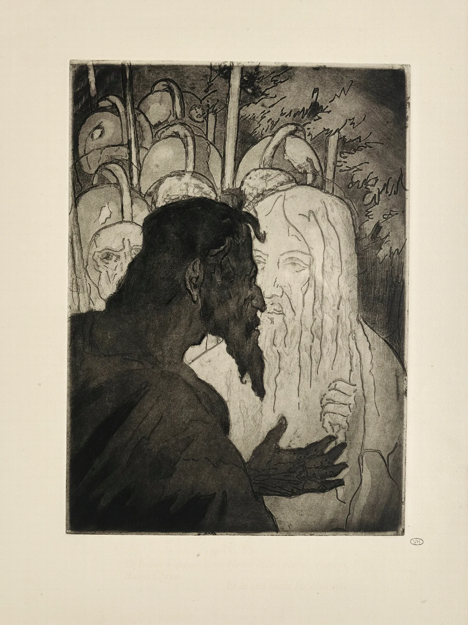 N 35 Et Judas Sapprochant Bleme Et Les Mains Crispees Baisa Christ Et Le Ciel Sacre Fut Obscurci Wall Art by Emile Bernard - Canvas Print
