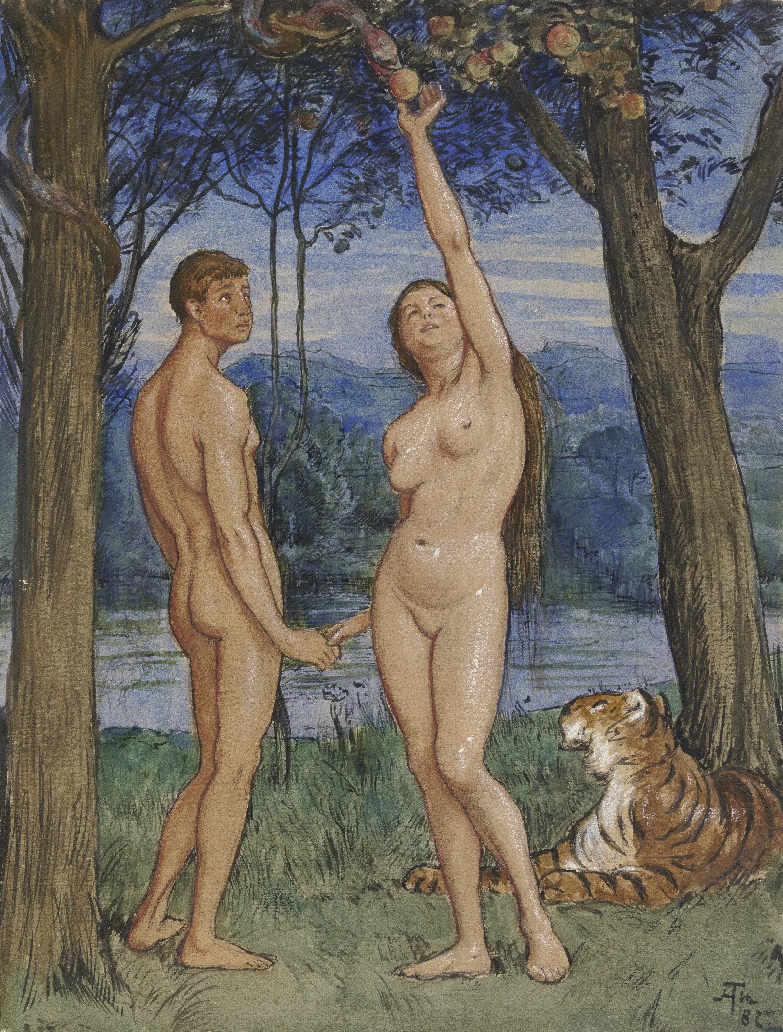 Adam And Eve 14 Wall Art by Hans Thoma - Canvas Print