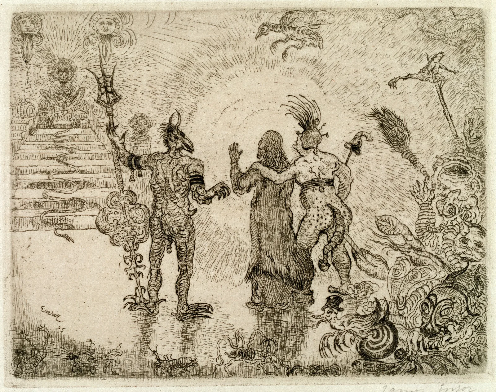 The Devils Dzitts And Hihanox Leading Christ To Hell Wall Art by James Ensor - Canvas Print