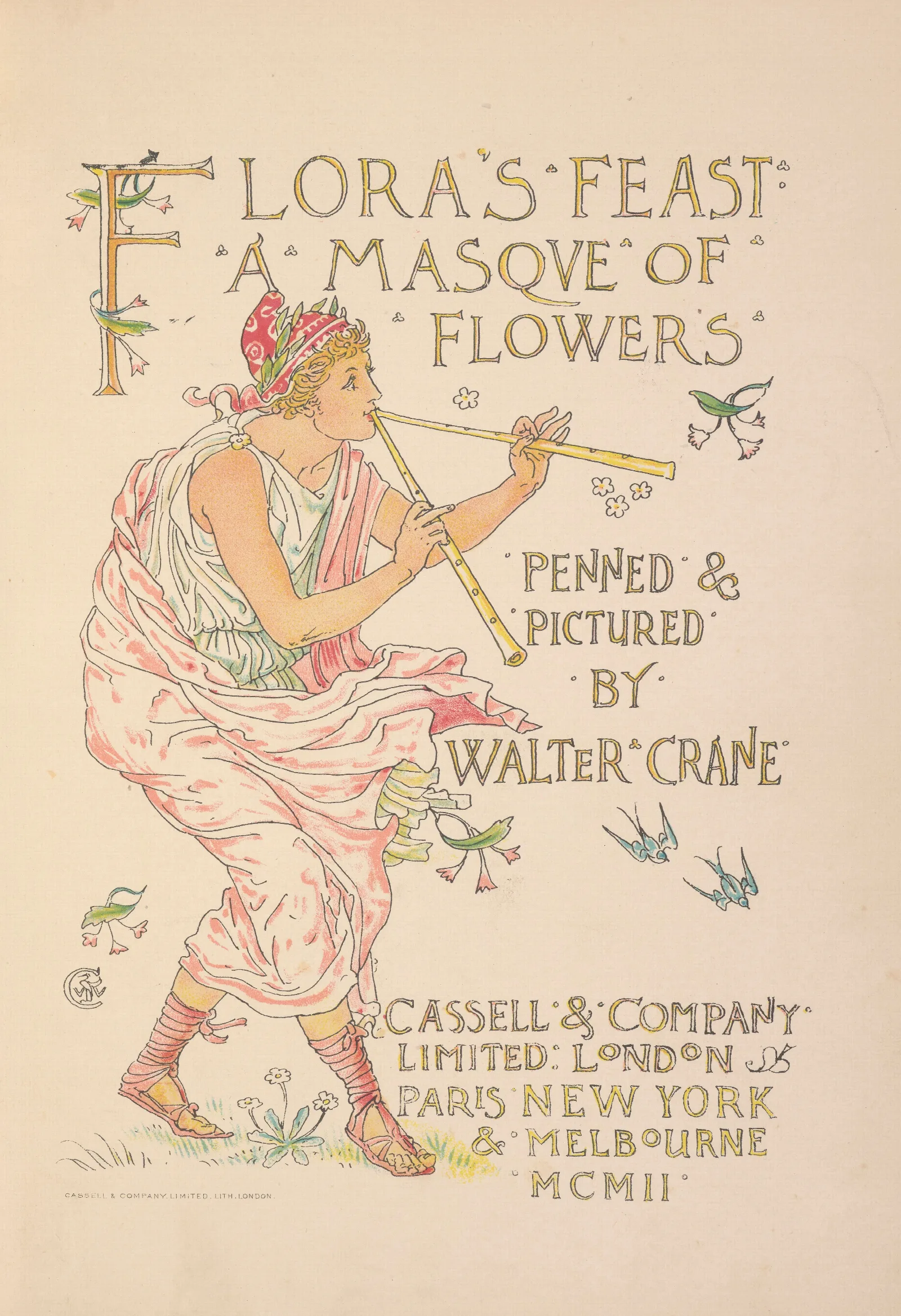 Floras Feast A Masque Of Flowers Pl 01 Wall Art by Walter Crane - Canvas Print