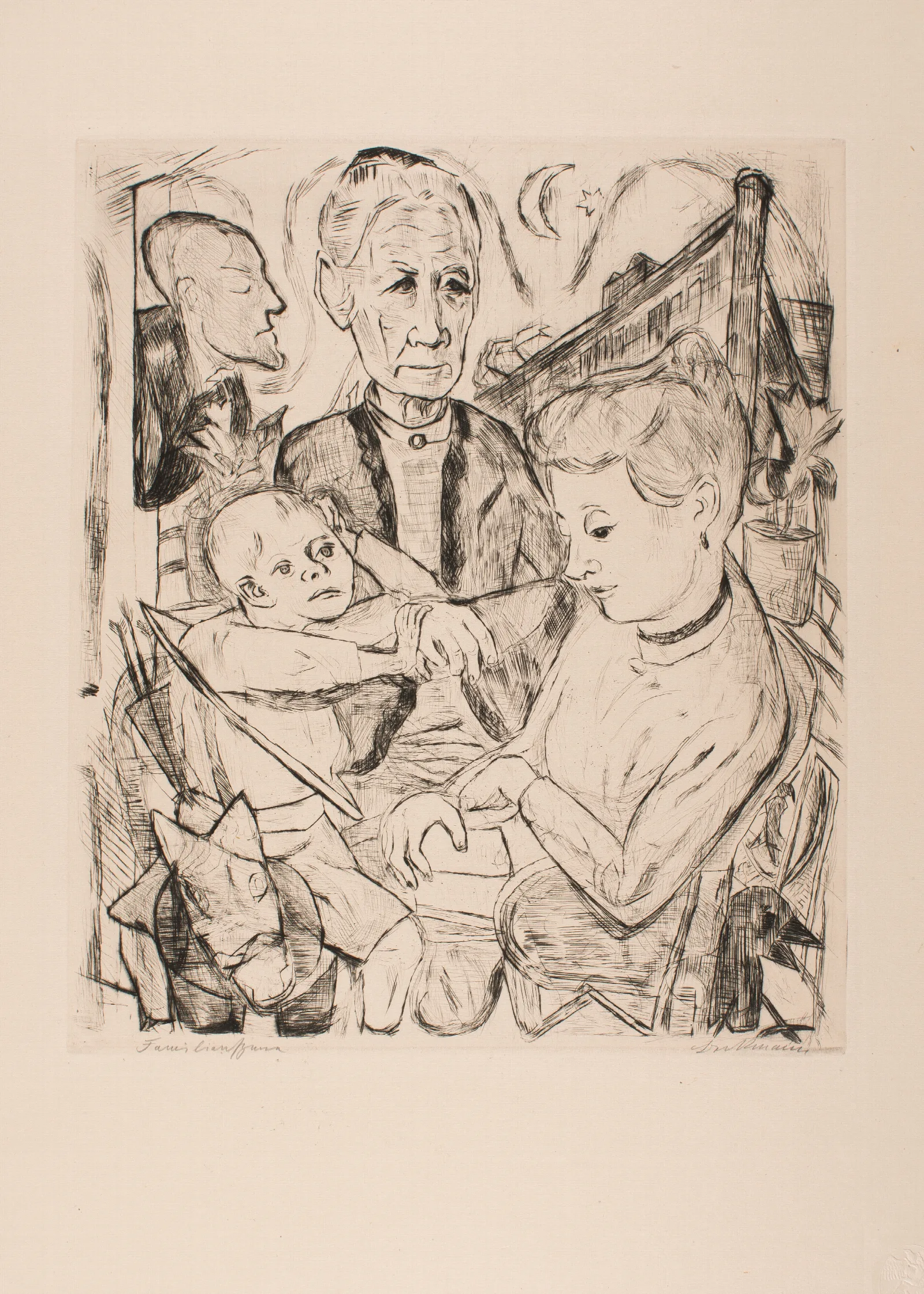 Family Scene Beckmann Family Plate 2 From The Portfolio Faces Wall Art by Max Beckmann - Canvas Print