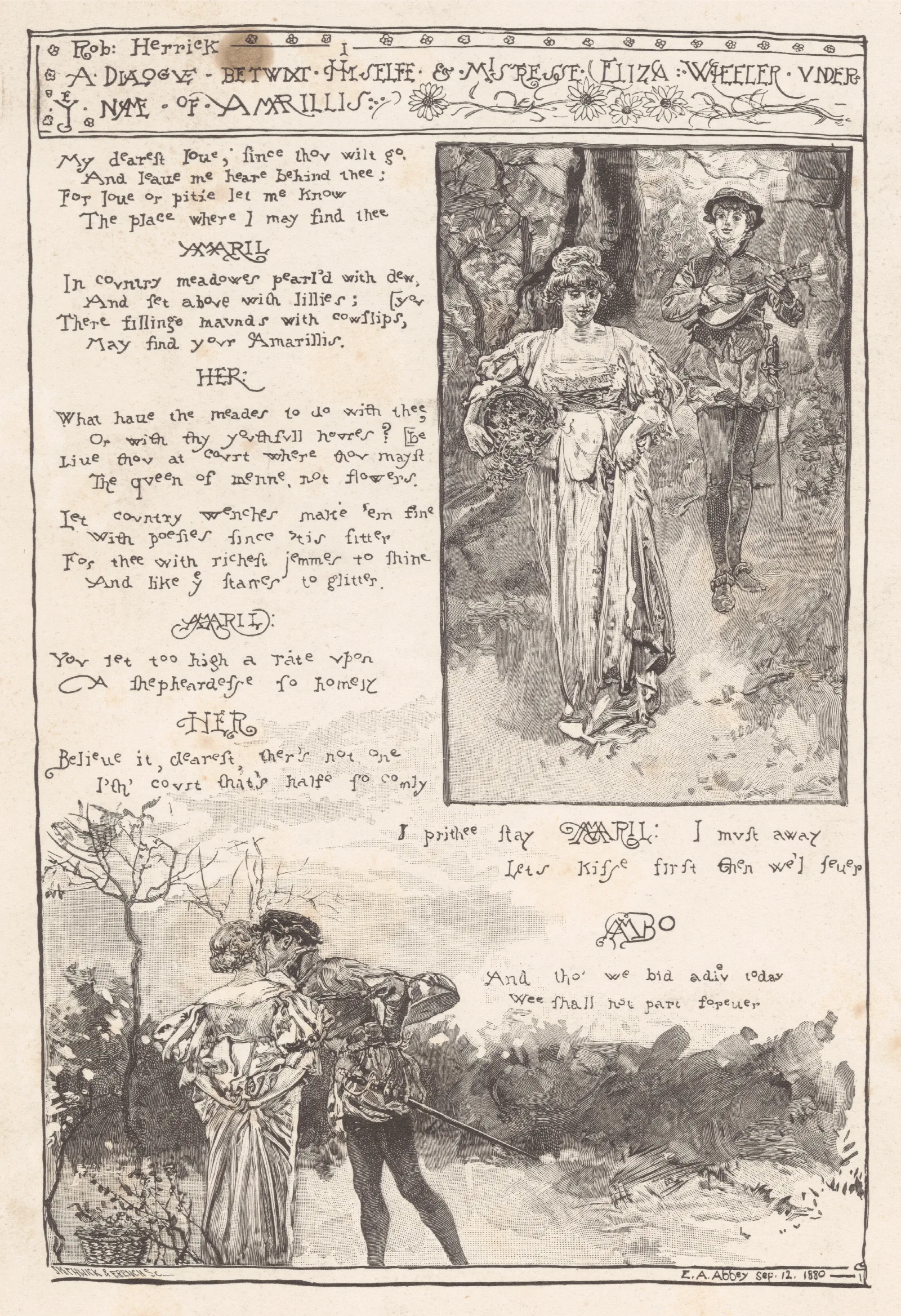 A Dialogue Betwixt Himself And Mistress Eliza Wheeler By Robert Herrick Wall Art by Edwin Austin Abbey - Canvas Print