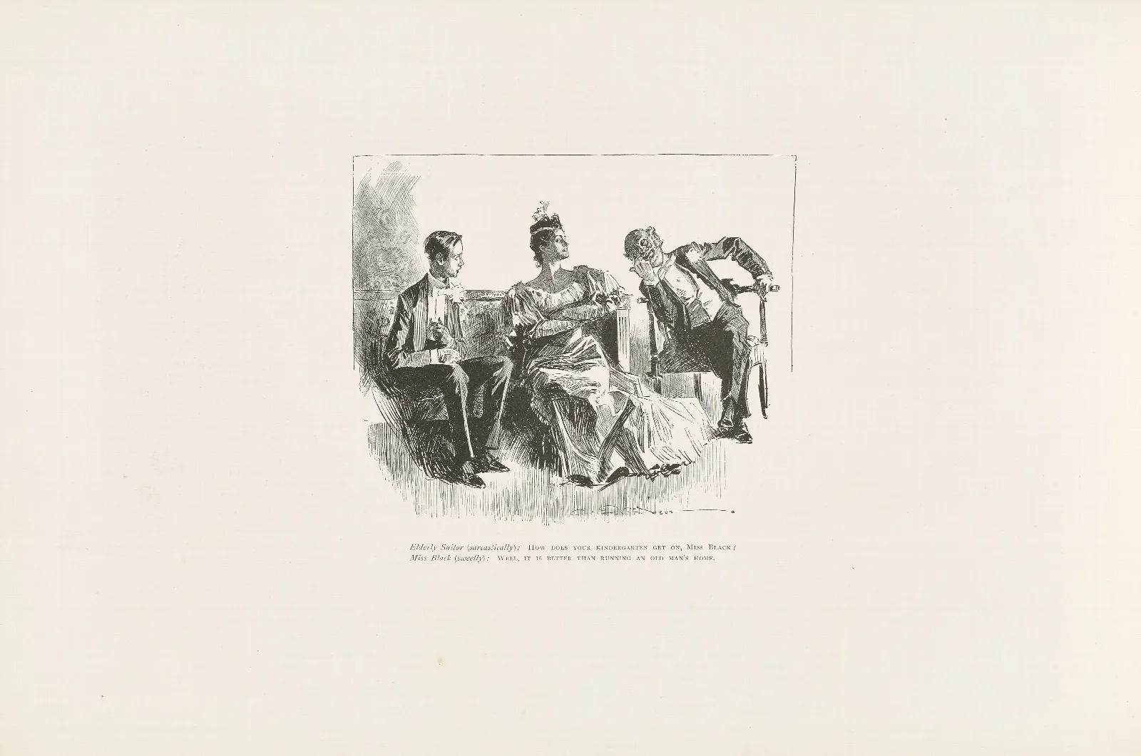Elderly Suitor Sarcastically How Does Your Kindergarten Get On Miss Black Wall Art by Charles Dana Gibson - Canvas Print