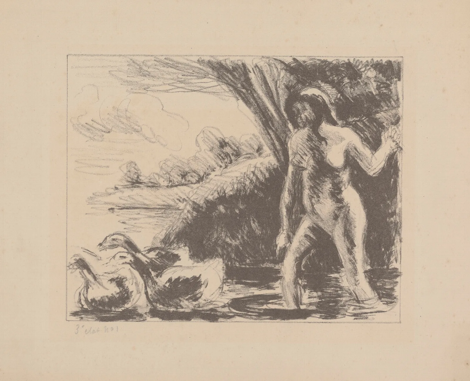 Paysanne Nue Chassant Des Oies Wall Art by Camille Pissarro - Canvas Print