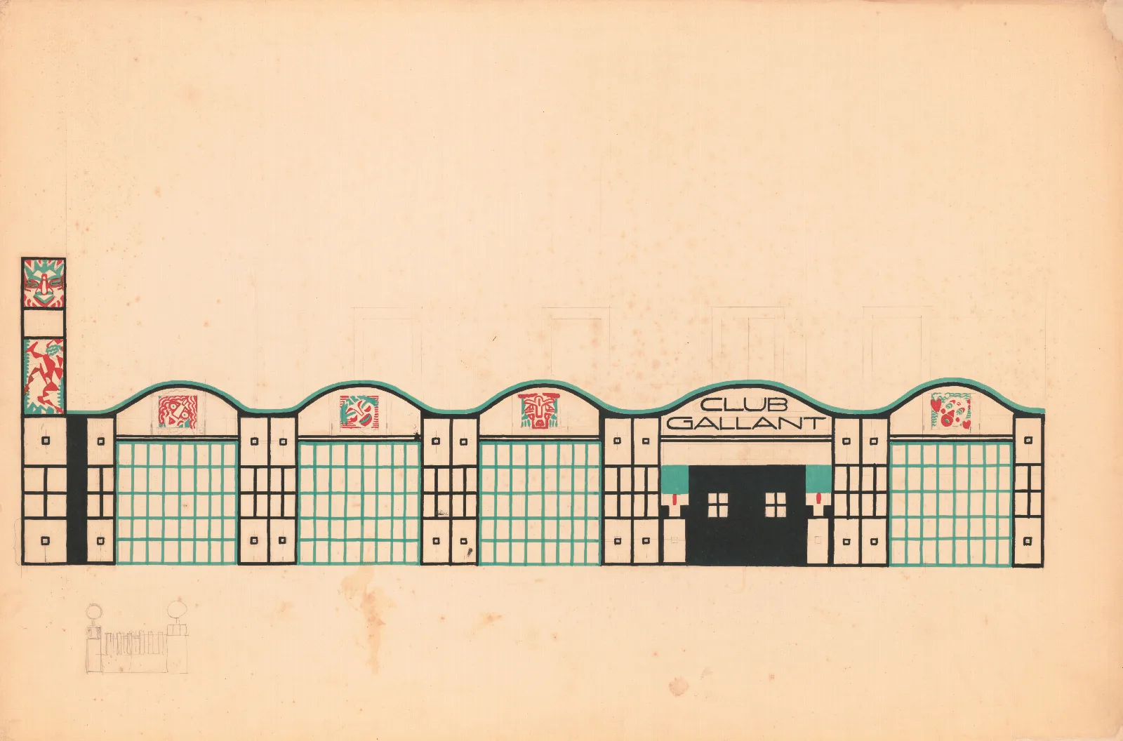 Design Drawings For Club Gallant Project New York Ny Study For Club Gallant Exterior Wall Art by Winold Reiss - Canvas Print
