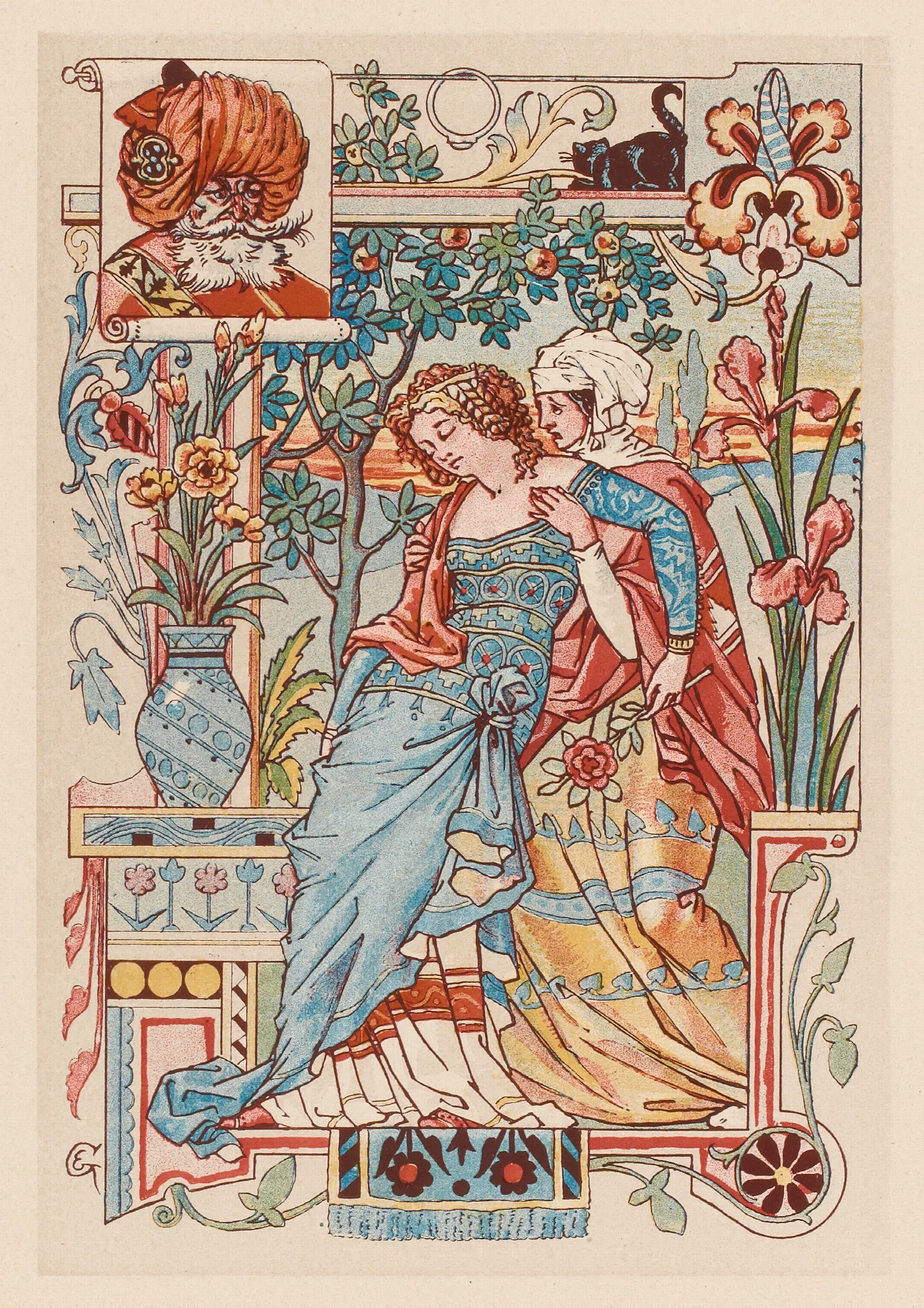 Femme Assoupie Dans Les Bras De Sa Servante Wall Art by Eugène Grasset - Canvas Print