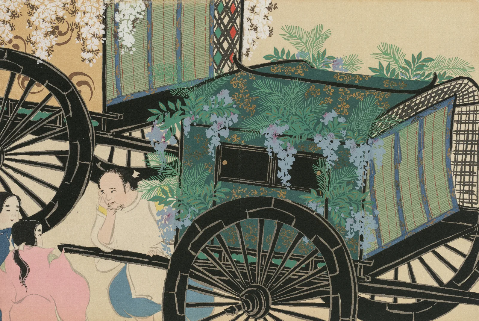 Flower Draped Carts Hanasashiguruma Wall Art by Kamisaka Sekka - Canvas Print
