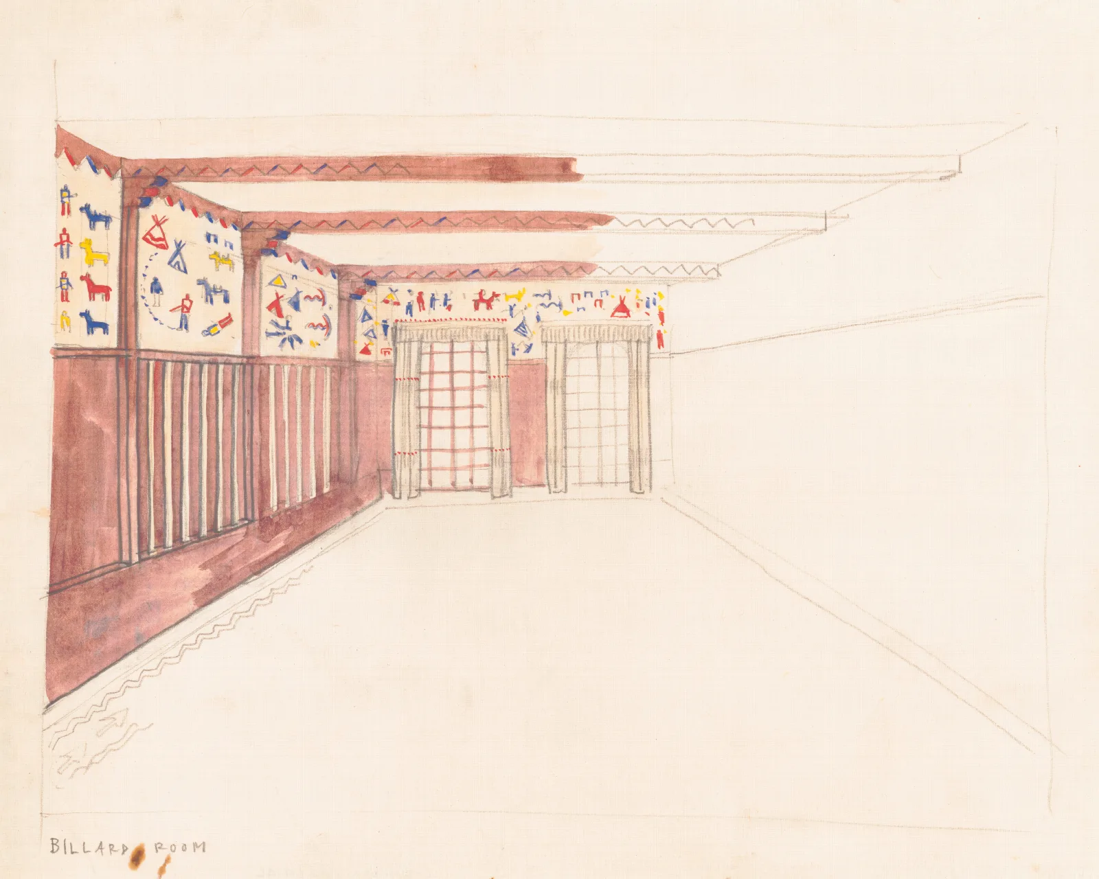 Design Drawings For The Theodore Weicker Apartment Building Sketch For Billiard Room Wall Art by Winold Reiss - Canvas Print