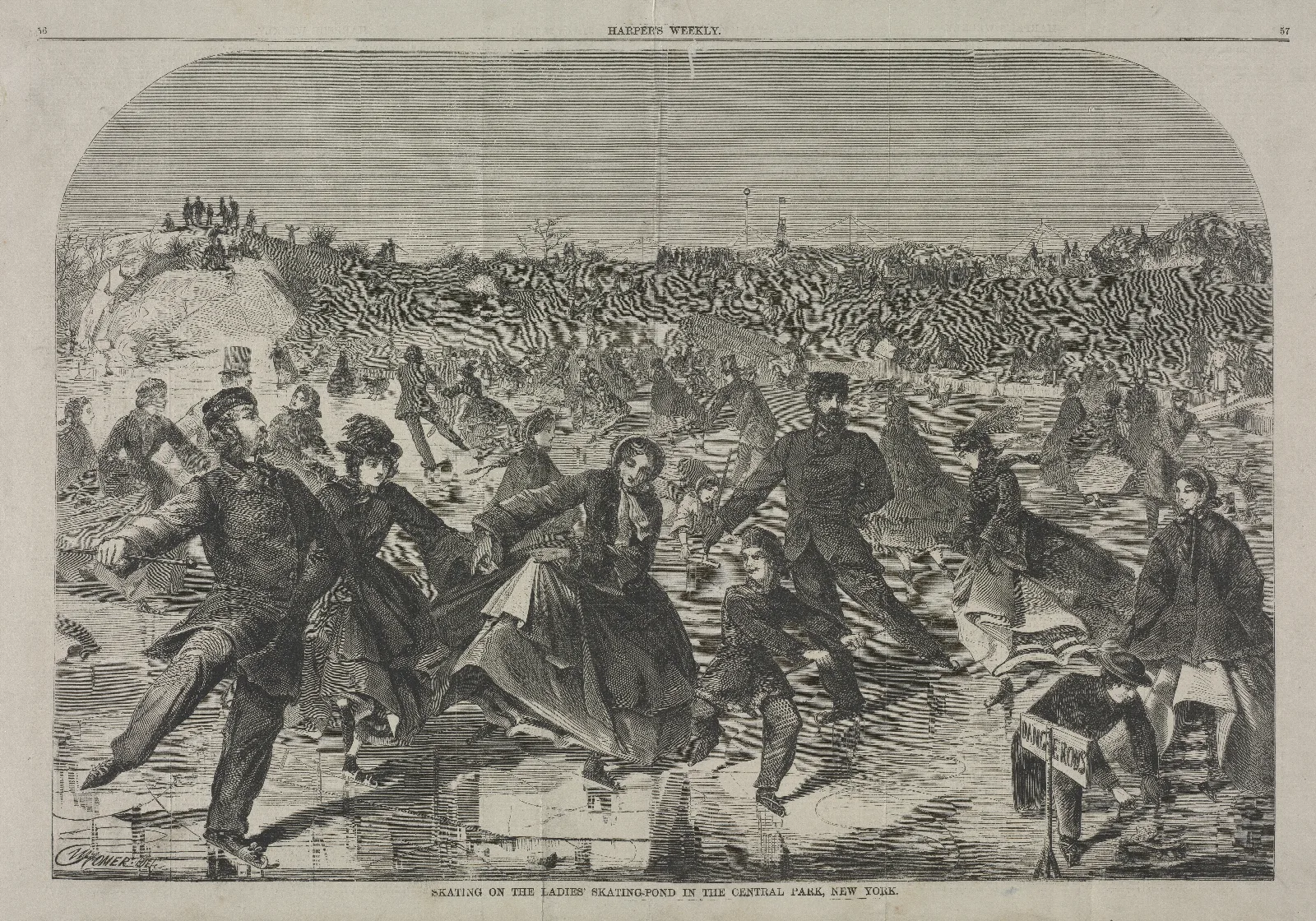 Skating On The Ladies Skating Pond In Central Park New York Wall Art by Winslow Homer - Canvas Print