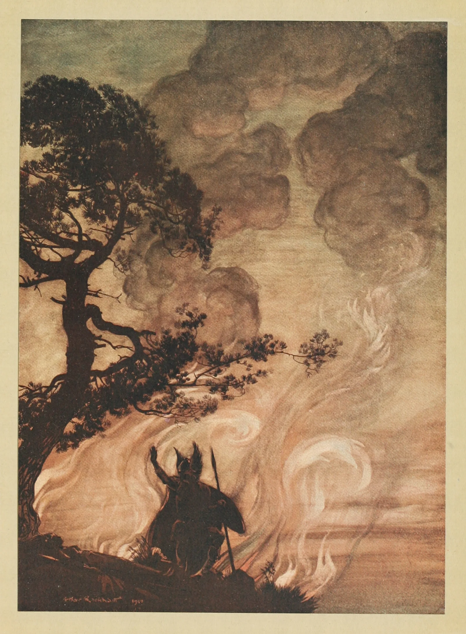 As He Moves Slowly Away Wotan Turns And Looks Sorrowfully Back At Brunnhilde Wall Art by Arthur Rackham - Canvas Print