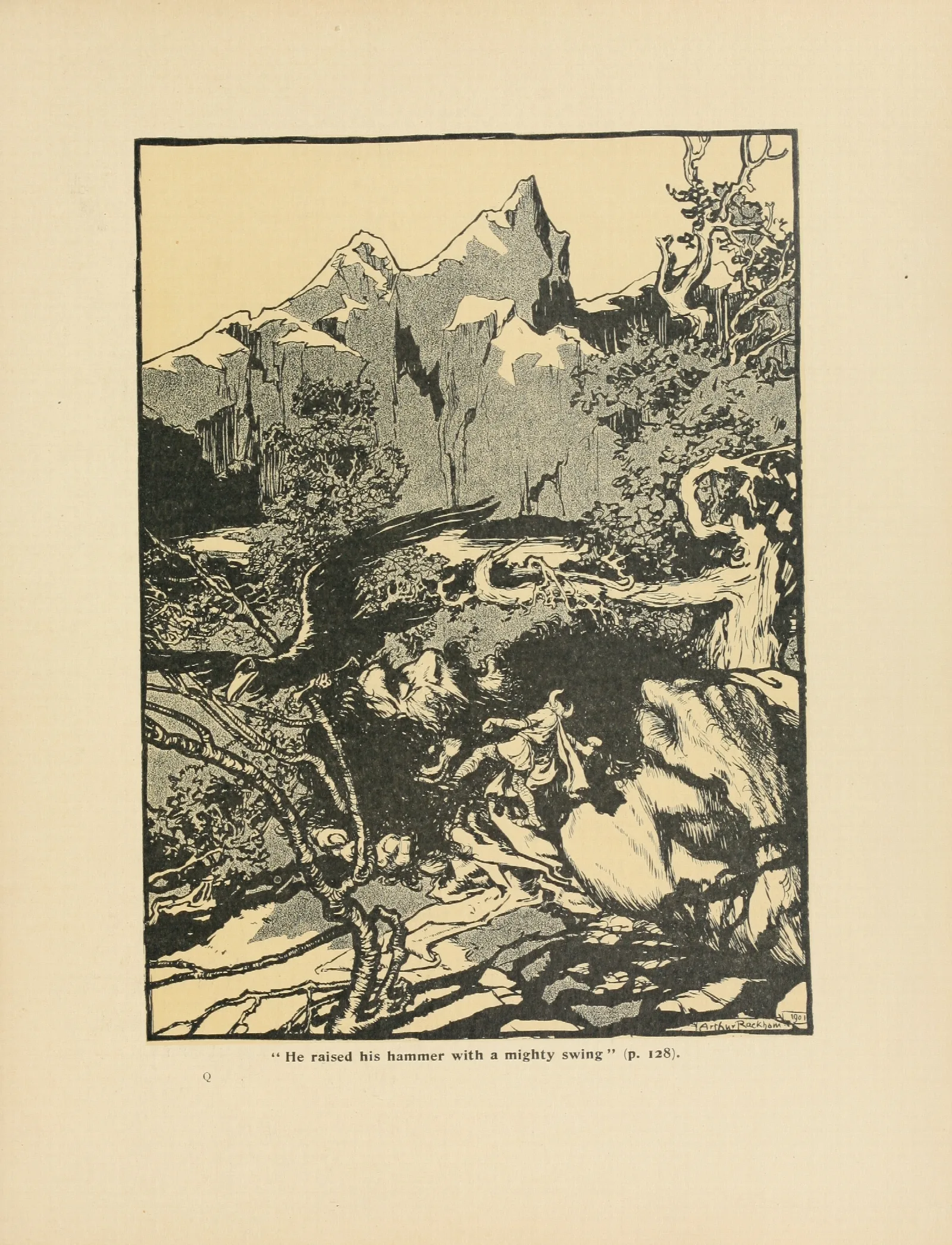 He Raised His Hammer With A Mighty Swing Wall Art by Arthur Rackham - Canvas Print