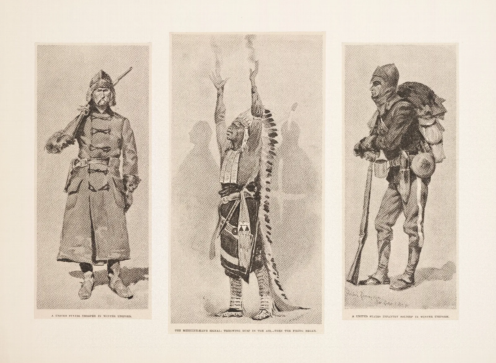 A United States Trooper The Medicine Mans Signal A United States Infantry Soldier Wall Art by Frederic Remington - Canvas Print